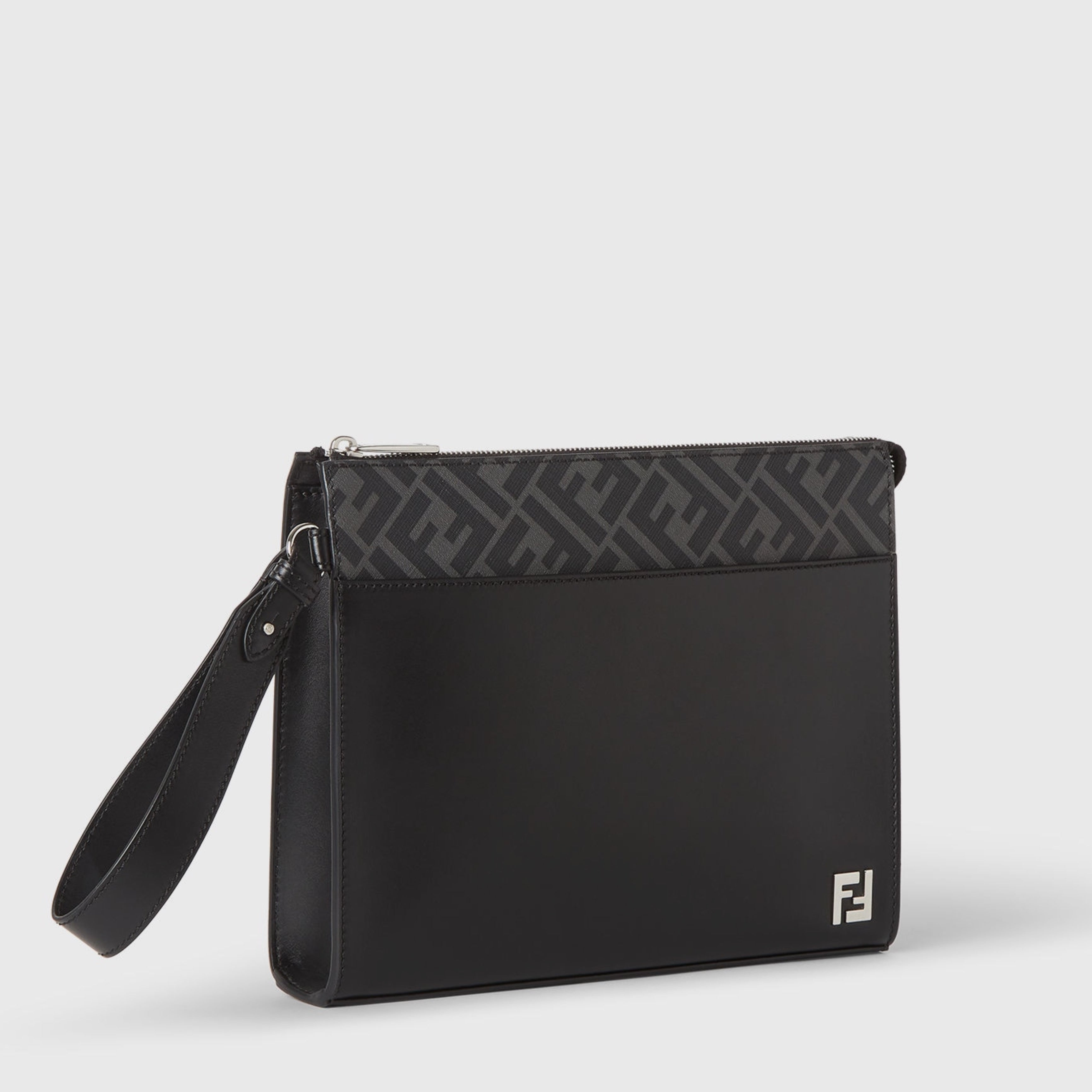 Мъжка клъч чанта Men’s FF Squared Clutch bag FENDI 7VA491AJF0F0GXN Black angled view