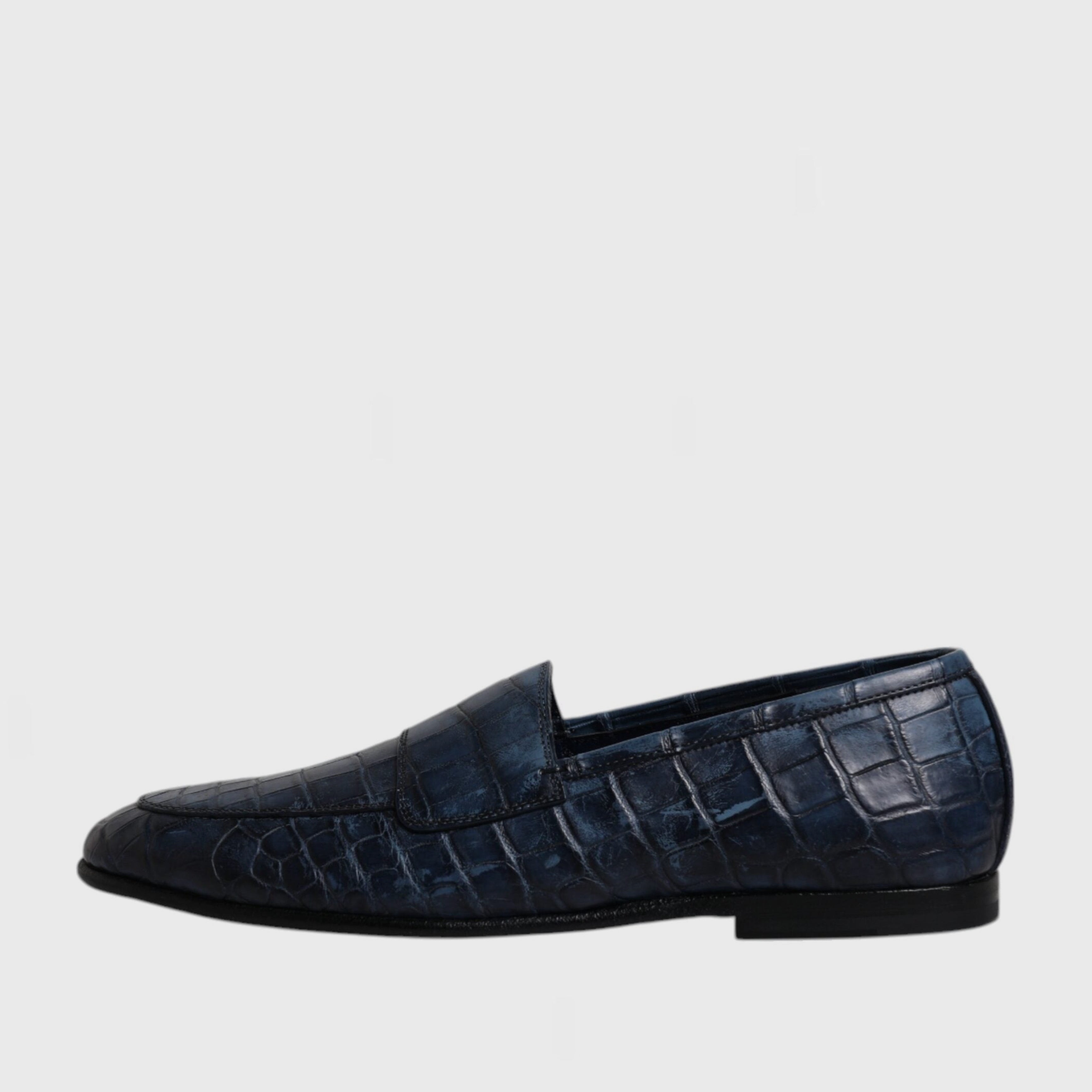 Мъжки луксозни тъмносини мокасини лоуфъри от крокодилска кожа DOLCE & GABBANA Men’s Blue Crocodile Leather Luxury Loafers