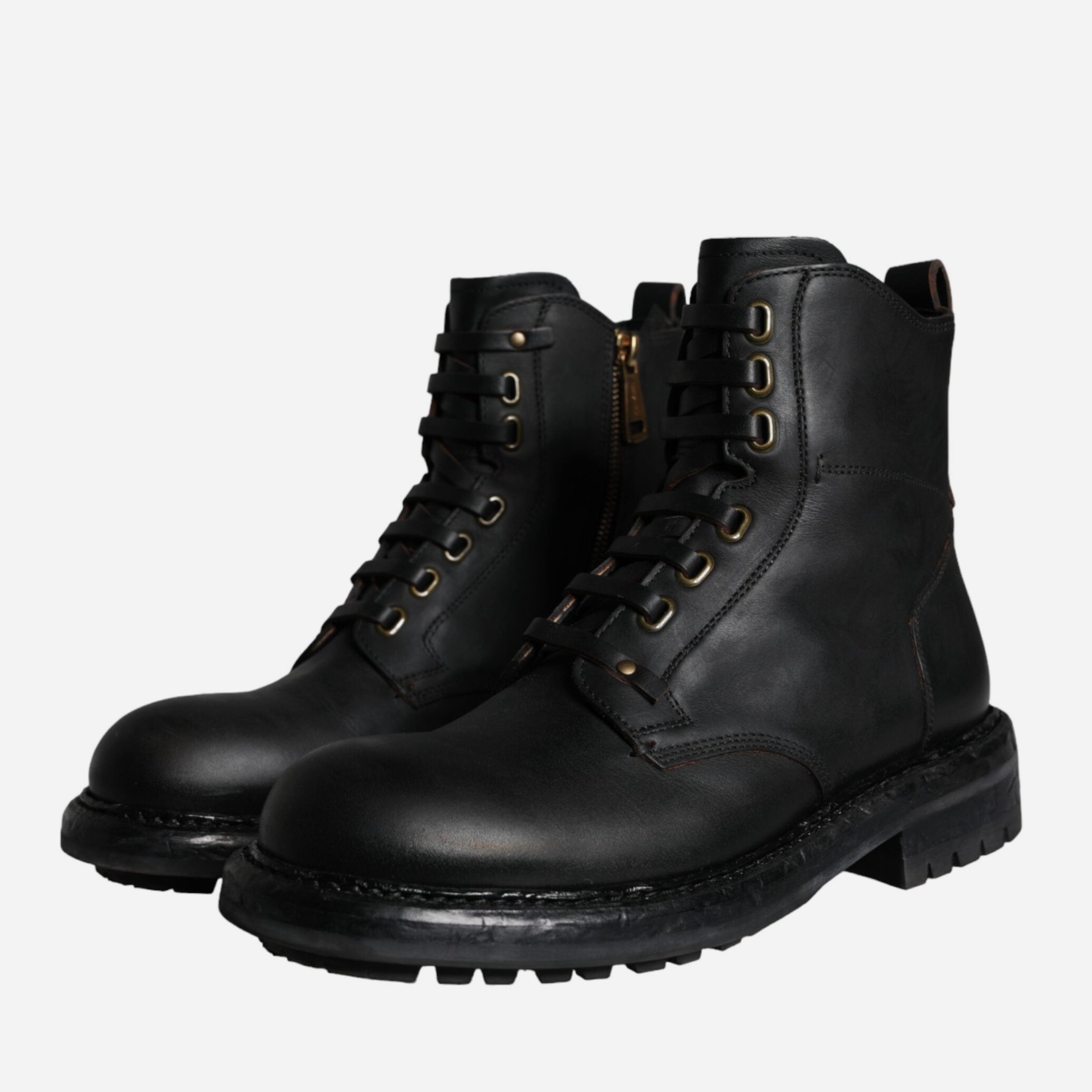 Мъжки боти кубинки от естествена кожа Dolce & Gabbana Men’s Black Leather Ankle Boots