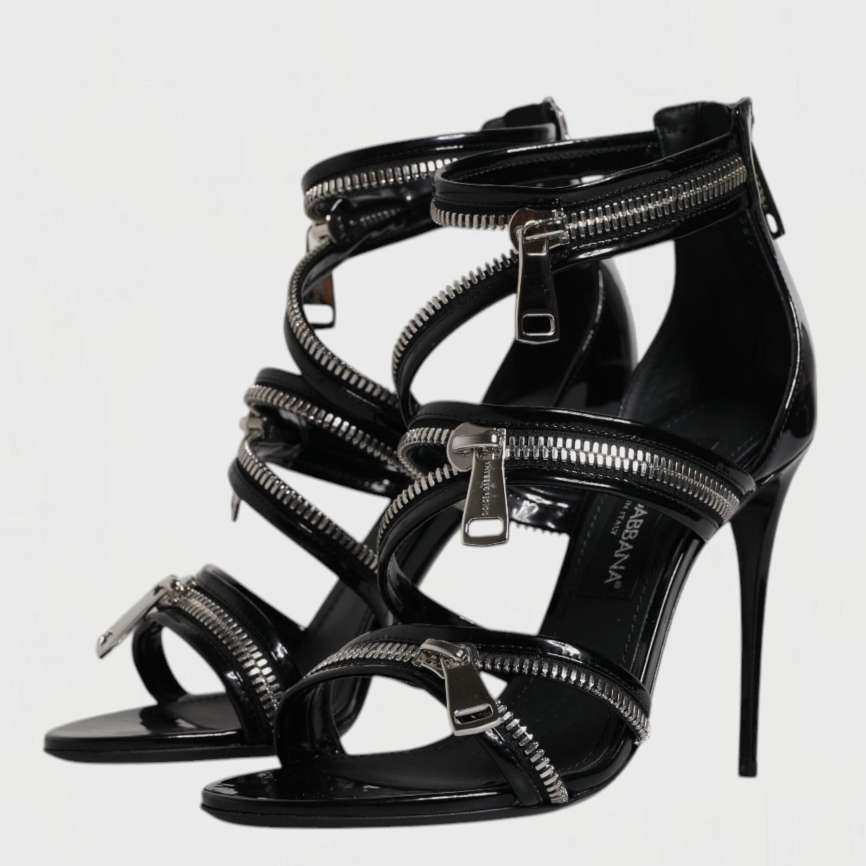 Дамски луксозни черни сандали на висок ток с ципове DOLCE & GABBANA Women’s Black Zipper Ankle Strap Sandals