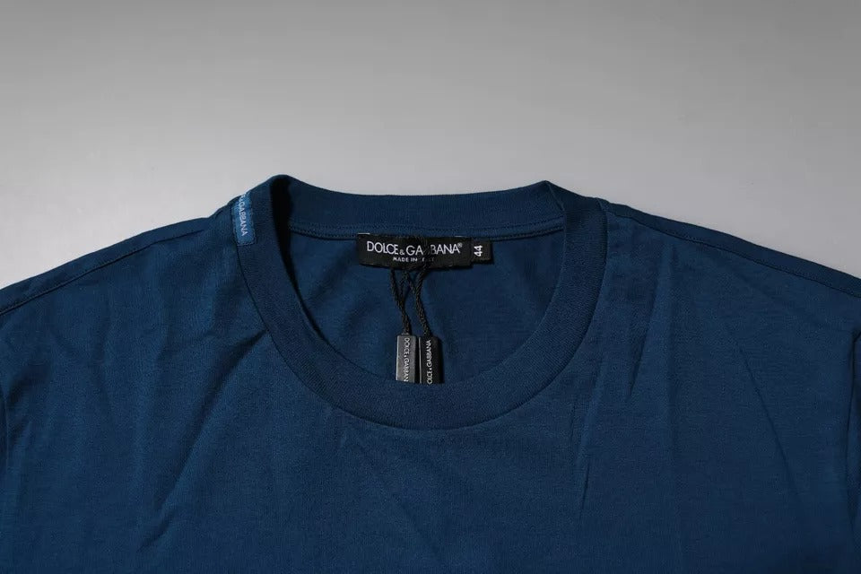 Dolce &amp; Gabbana Blue Crown Bee Cotton Мъжка тениска с кръгло деколте