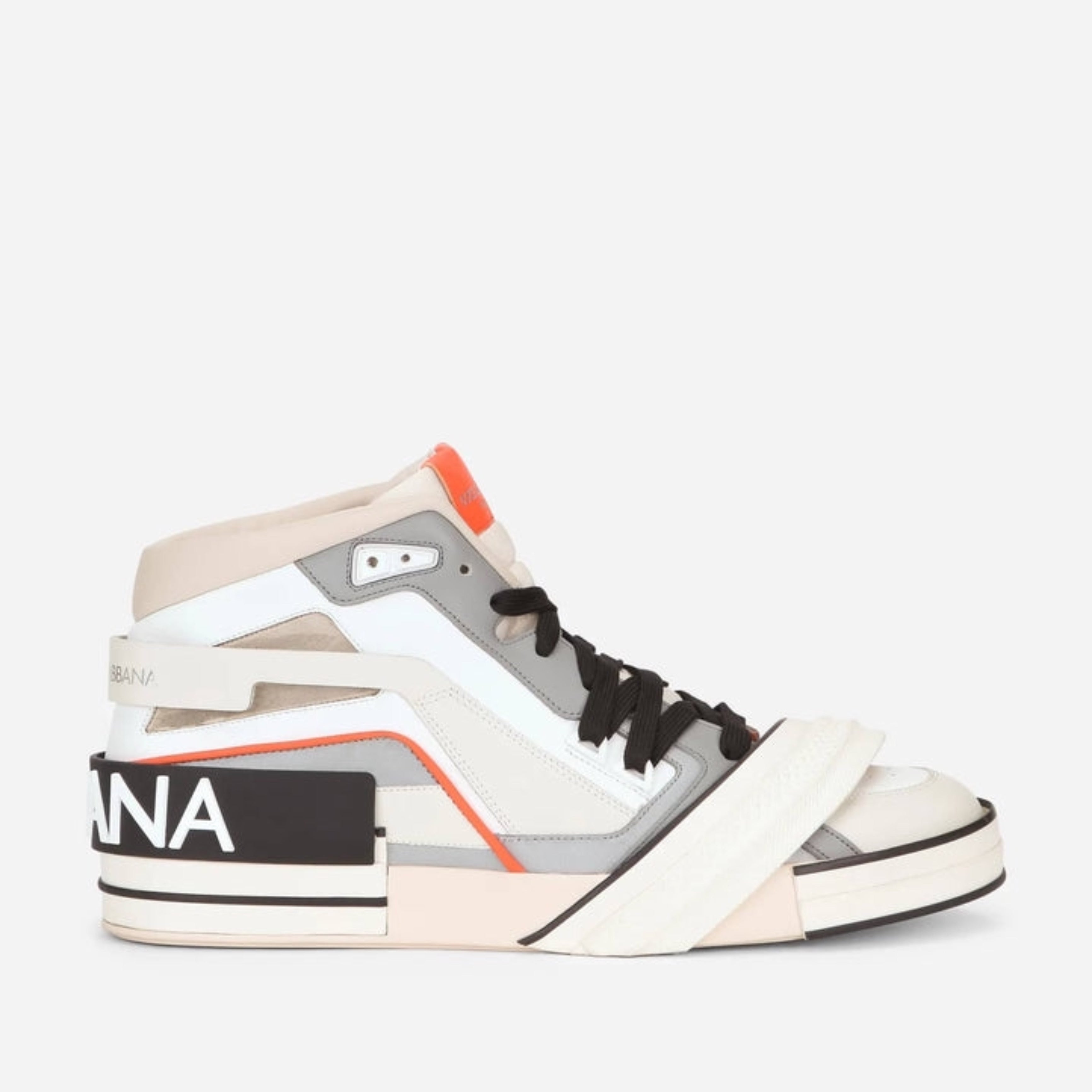 Мъжки високи кецове Dolce & Gabbana Men’s High Top Portofino Sneakers in Off White, Grey, Orange