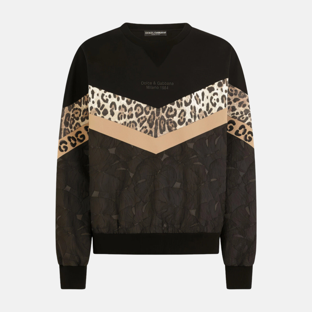 Мъжка блуза Dolce & Gabbana Black Leopard Crew Neck Sweatshirt