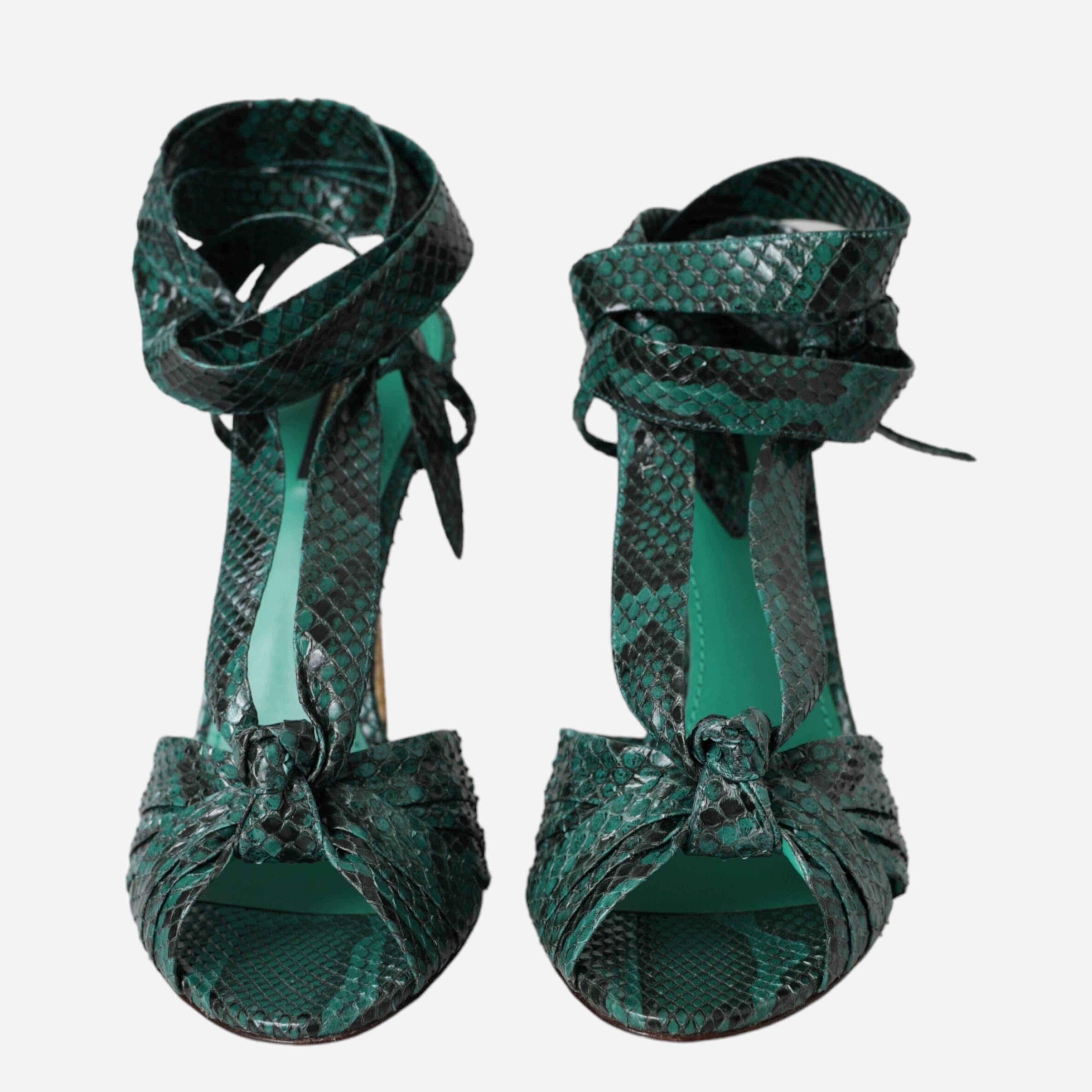 Дамски луксозни сандали на висок ток от кожа от питон в зелено DOLCE & GABBANA Women’s Luxury Green Python Leather Heels Sandals