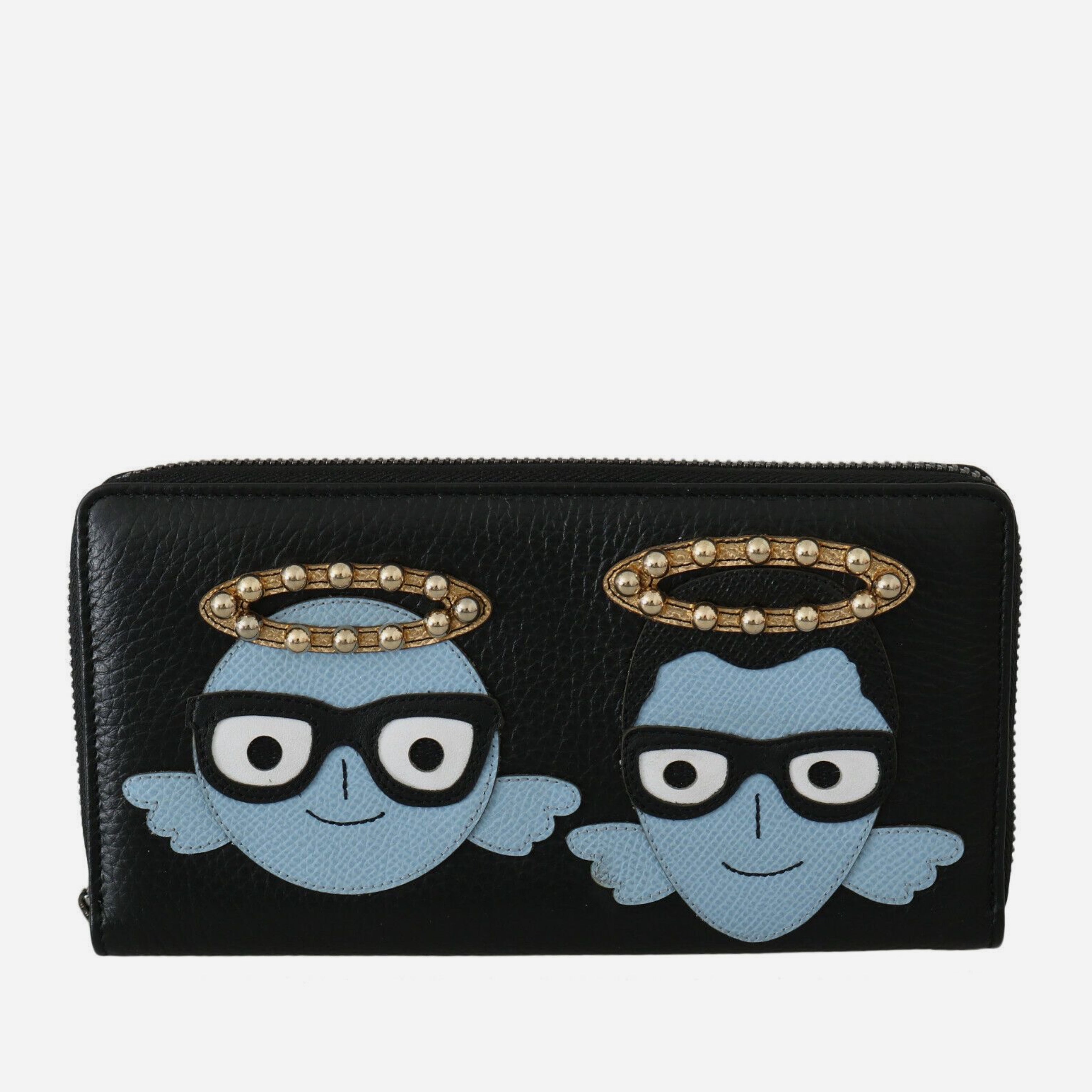 Дизайнерско унисекс клъч портмоне от естествена кожа Dolce & Gabbana #DGFamily Black Leather Clutch Wallet