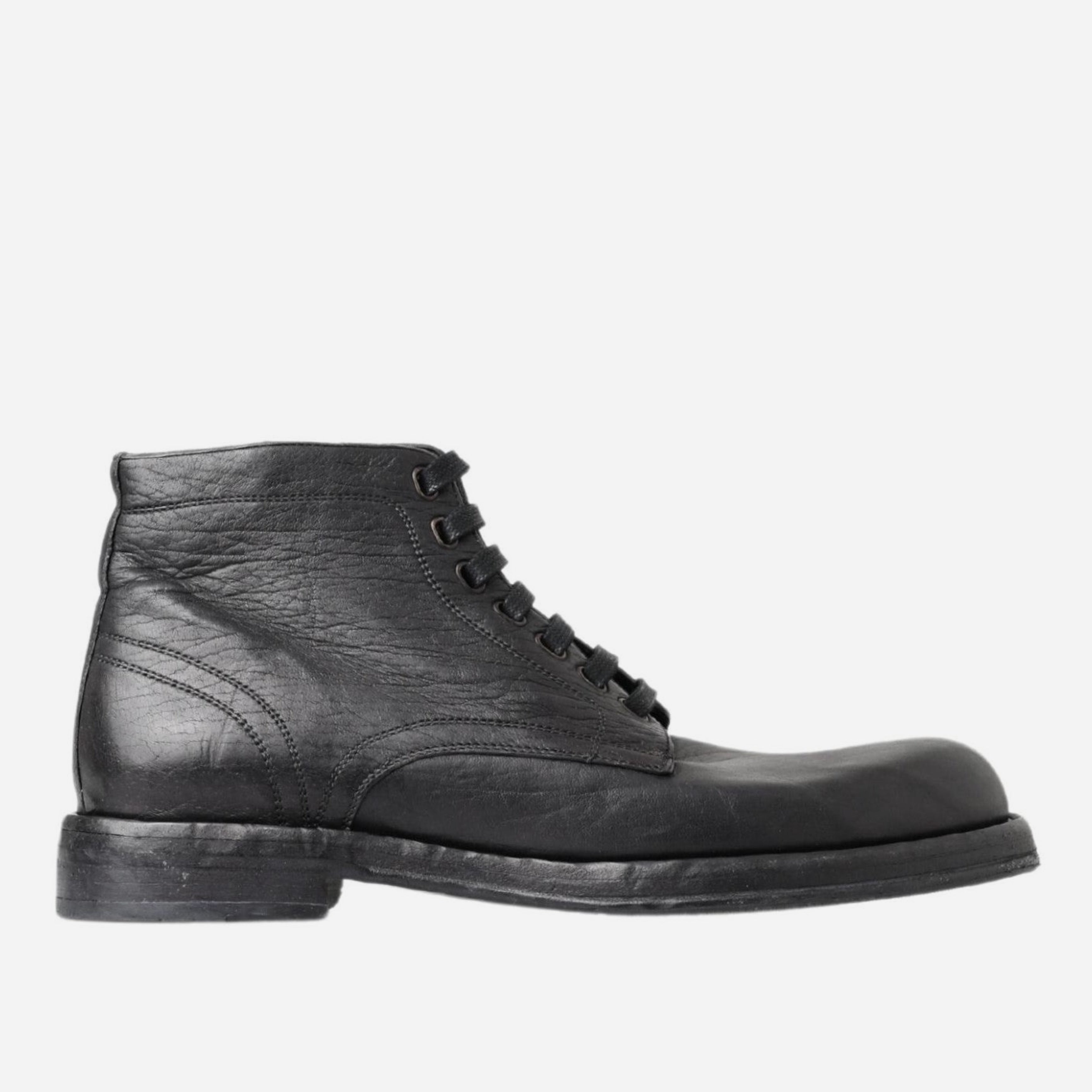 Мъжки черни луксозни боти кубинки от естествена кожа с Vibram подметка Dolce & Gabbana Men’s Equisite Black Lace-Up Leather Ankle Boots