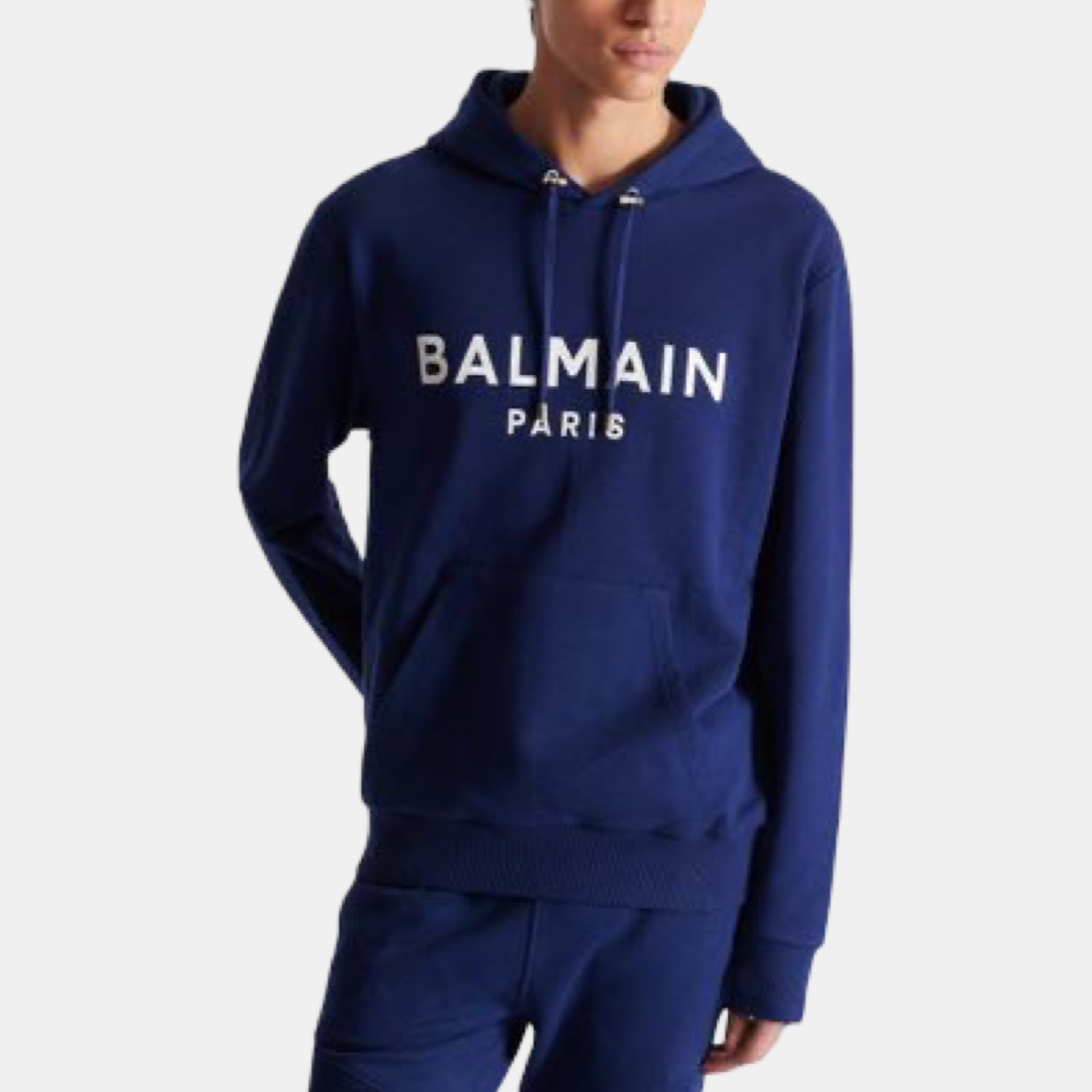 Мъжко синьо худи Balmain Elegant Navy Blue Monogram Hoodie