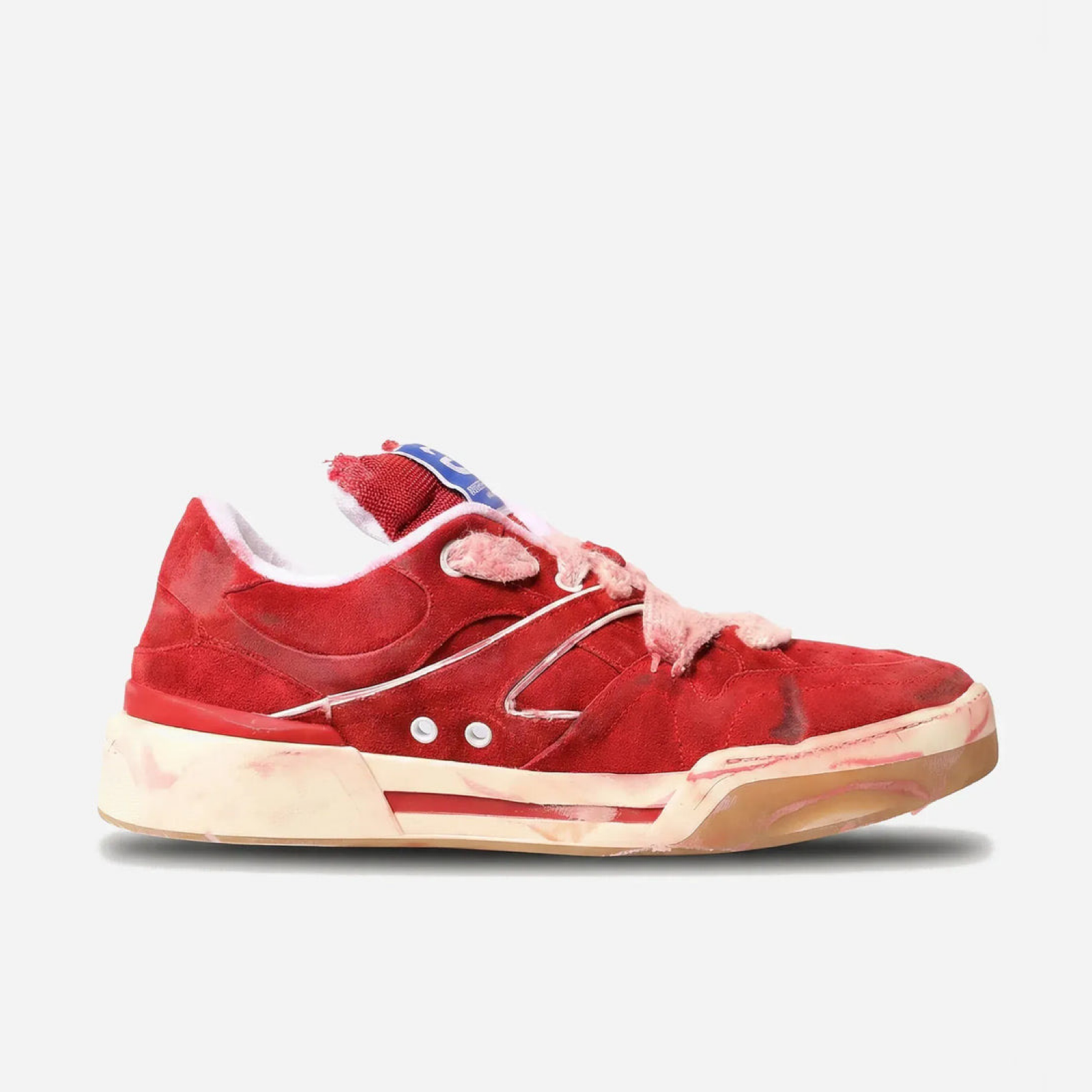 Dolce & Gabbana Red Distressed Suede DG Logo Men Sneakers