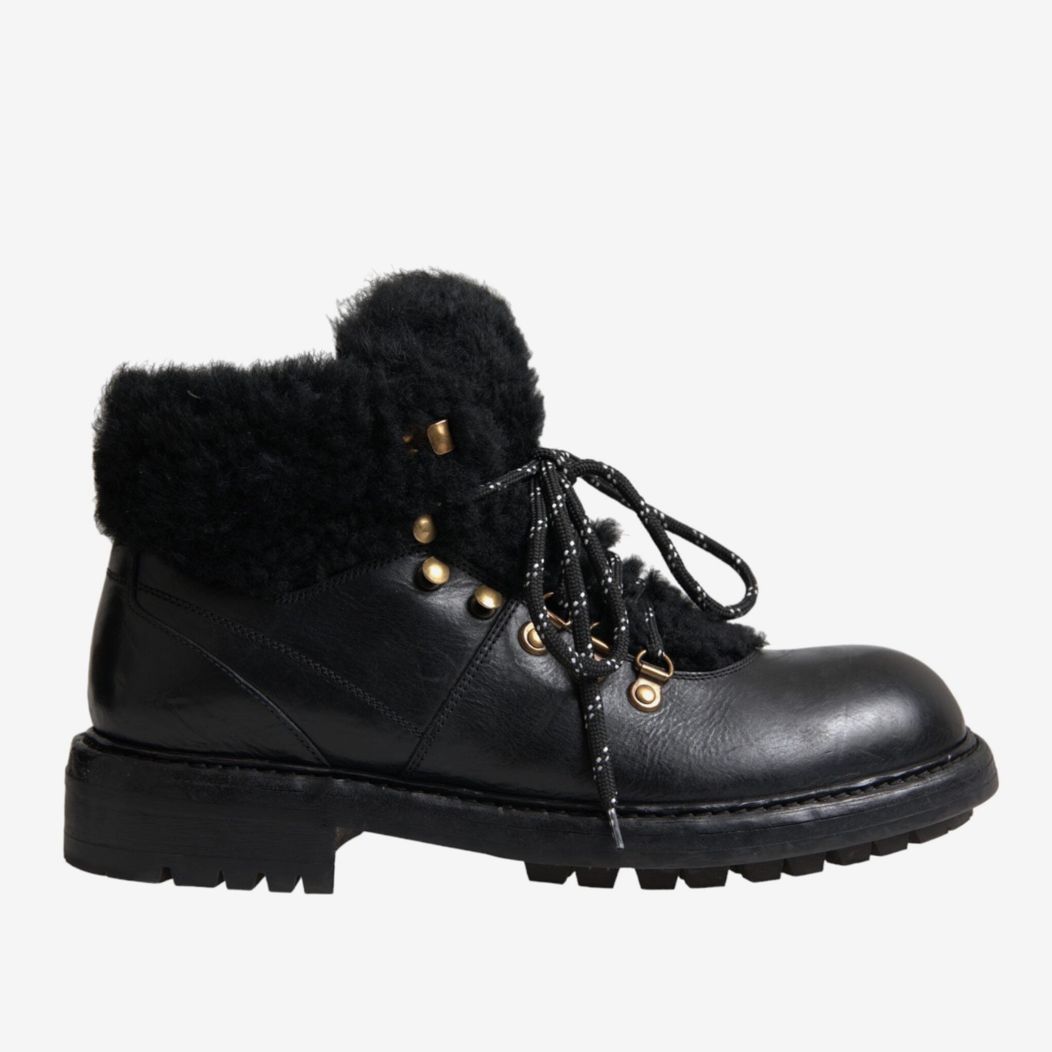 Мъжки черни боти от естествена кожа с козина Dolce & Gabbana Men’s Black Leather Bernini Shearling Ankle Boots