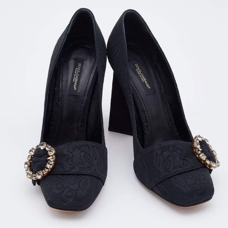 Дамски луксозни обувки на висок ток Dolce & Gabbana Black Brocade Crystals Heels Pumps в черно