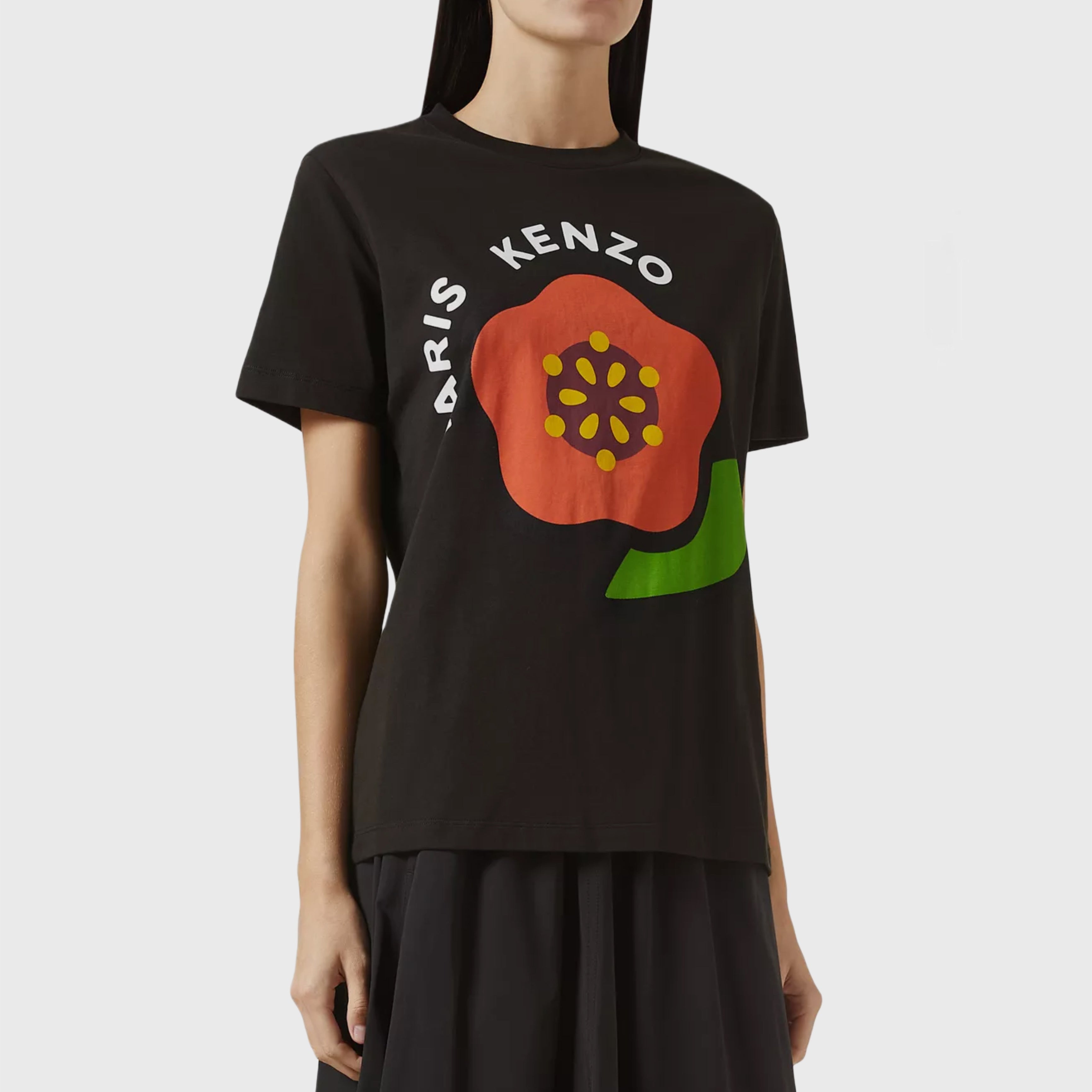 Дамска луксозна тениска в черно KENZO Women’s Logo Printed Loose Cotton T-shirt in Black