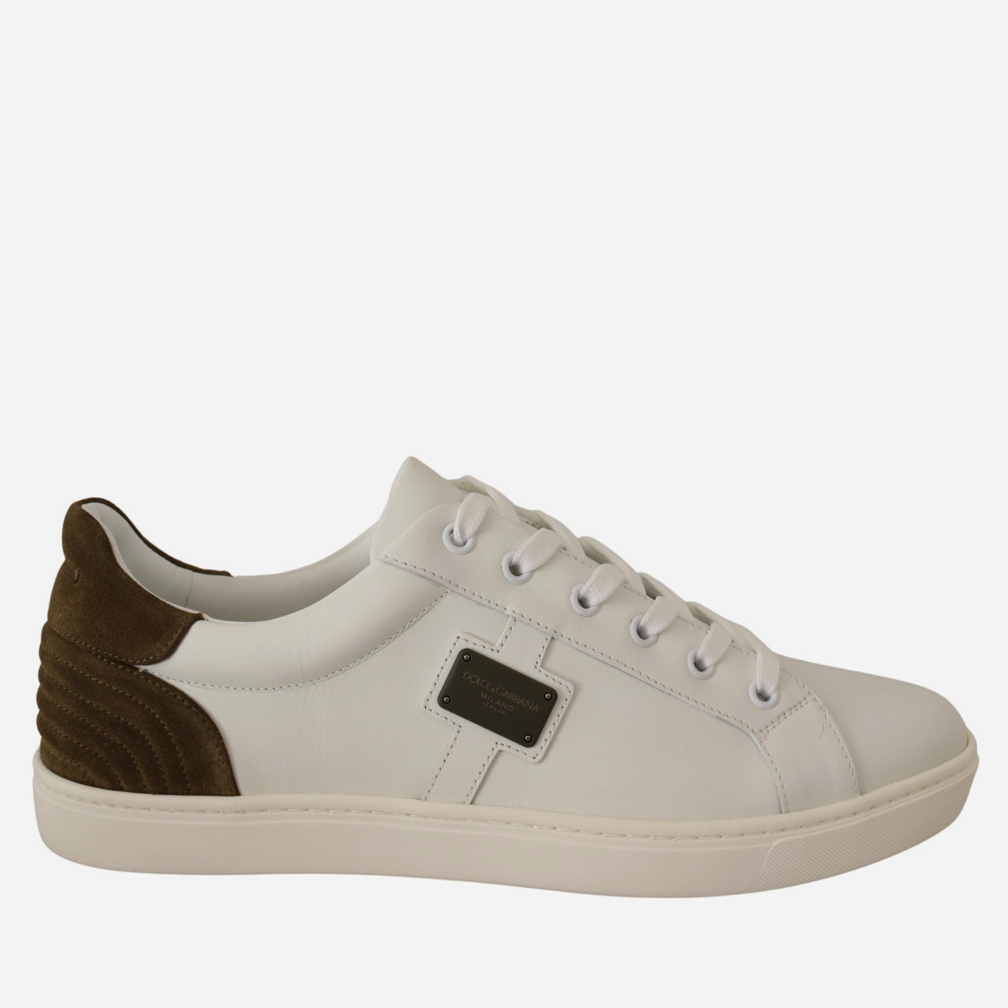 Мъжки ежедневни кецове от естествена кожа в бяло Dolce & Gabbana Men’s Chic White and Green Leather Sneakers for Men