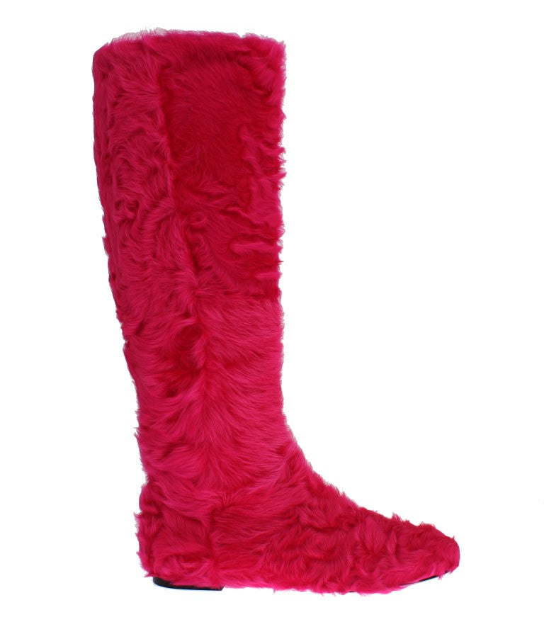 Dolce & Gabbana Elegant Pink Lambskin Fur Boots