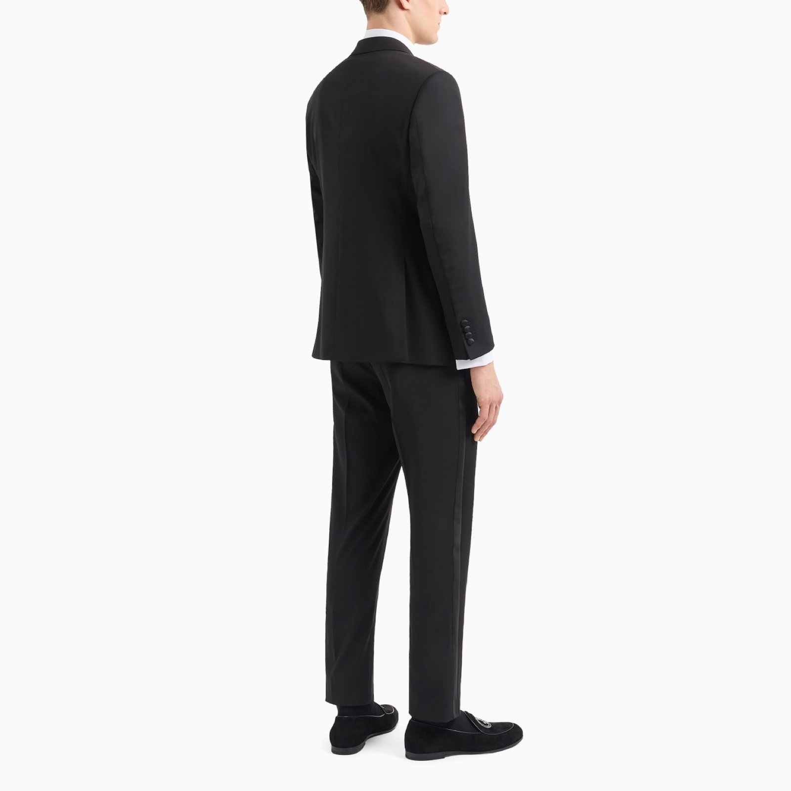 Giorgio Armani Black Tuxedo Fleece Wool Suit Back View