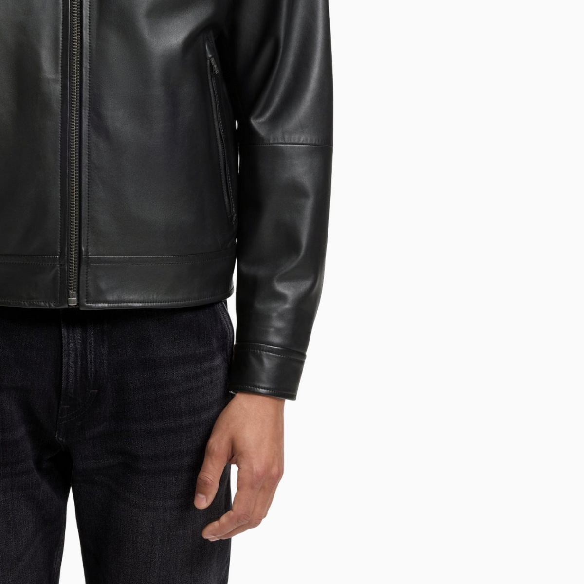 Мъжко кожено яке Boss Men Leather Jacket 50566585-001 Close-Up