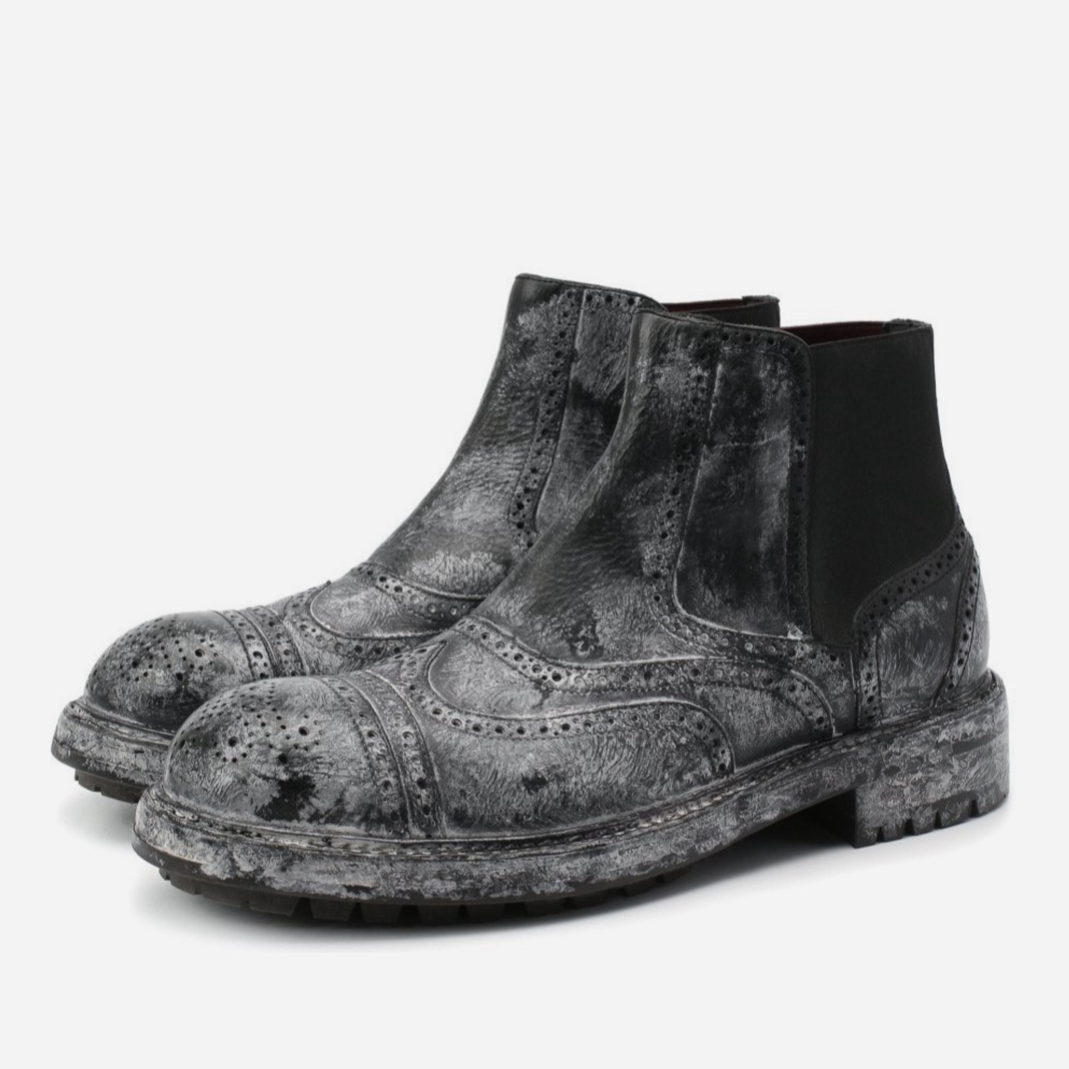 Мъжки дизайнерски високи боти кубинки от естествена кожа Dolce & Gabbana Elegant Black Faded Chelsea Ankle Boots