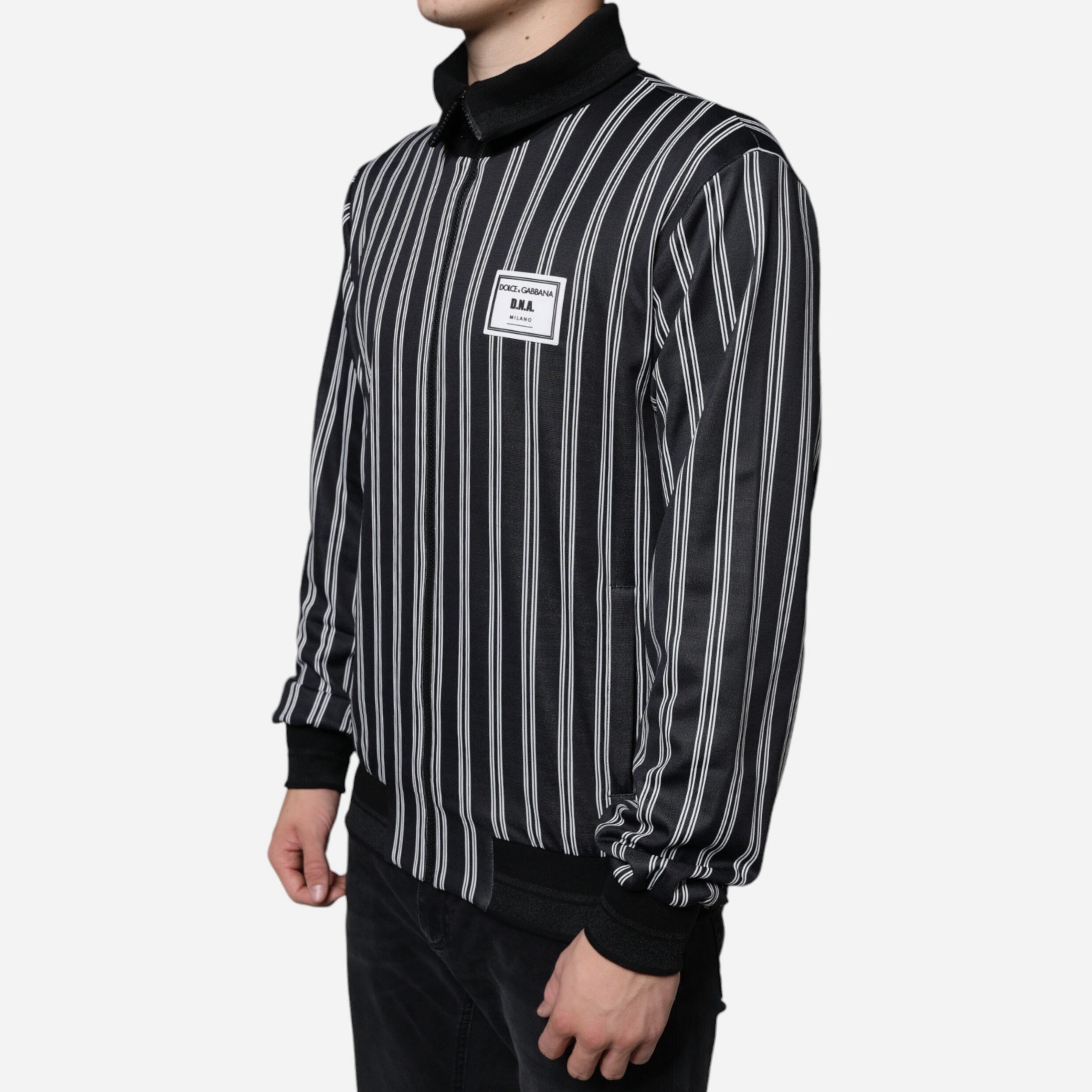 Мъжко горнище суитчър с цип в черно и бяло Dolce & Gabbana Men’s Black White Stripes Full Zip DNA Milano Men Sweatshirt