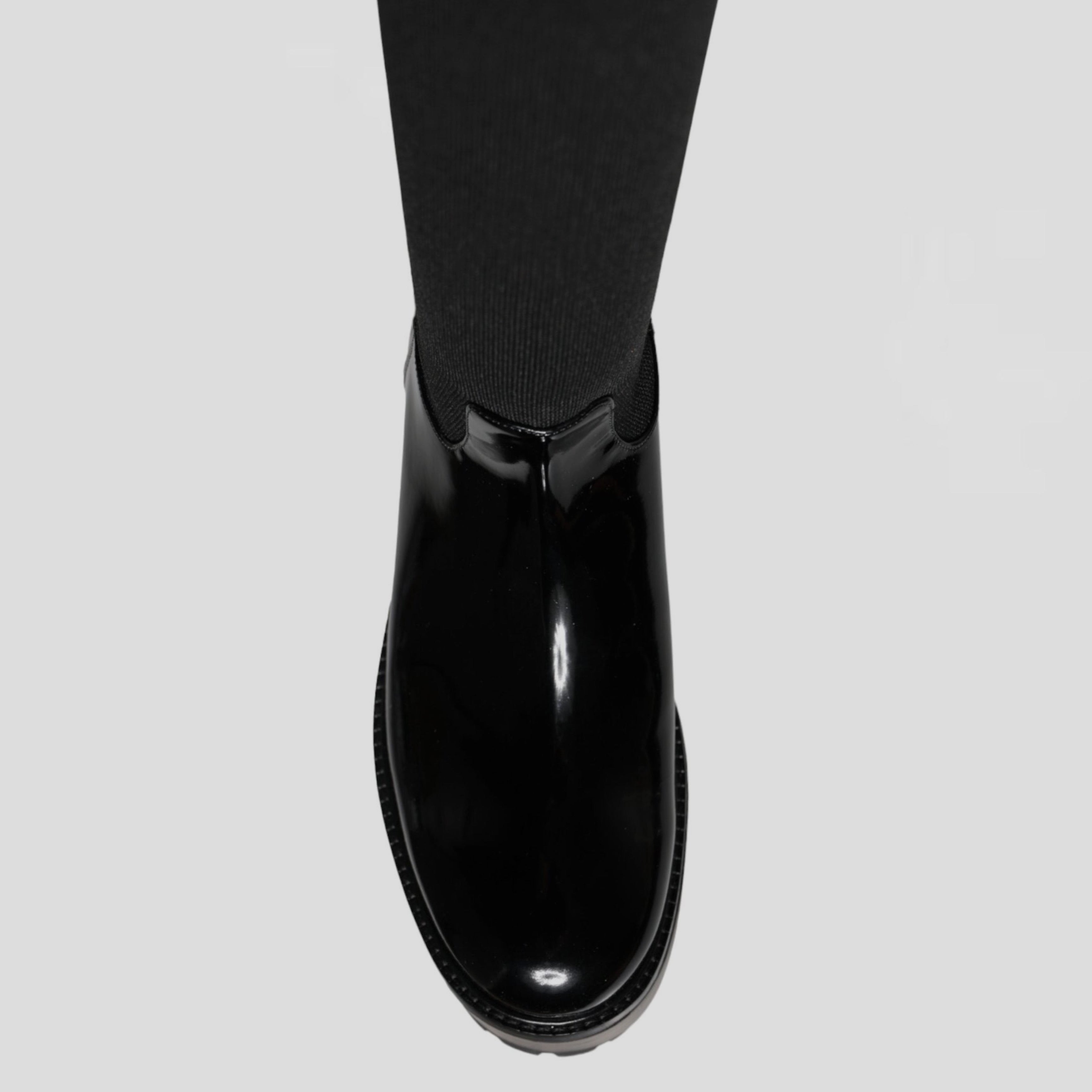 Дамски екстравагантни високи ботуши на висока платформа в черно Dolce & Gabbana Women’s Black Leather Jersey Knee High Boots