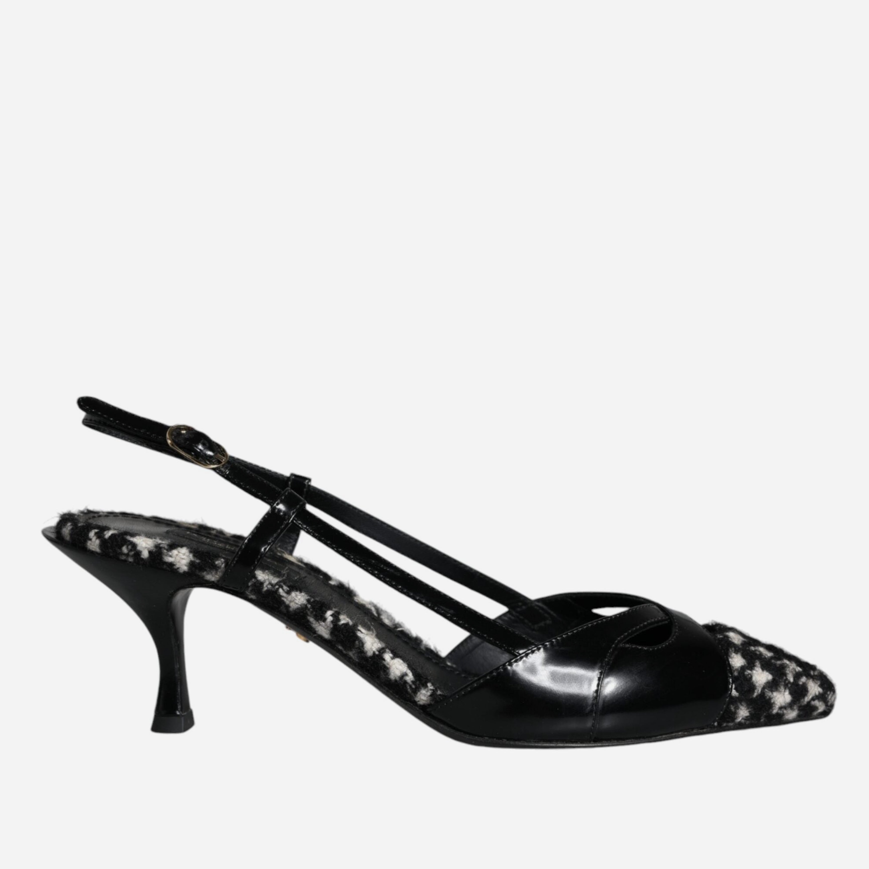 Dolce & Gabbana Black Leather Houndstooth Slingback Shoes