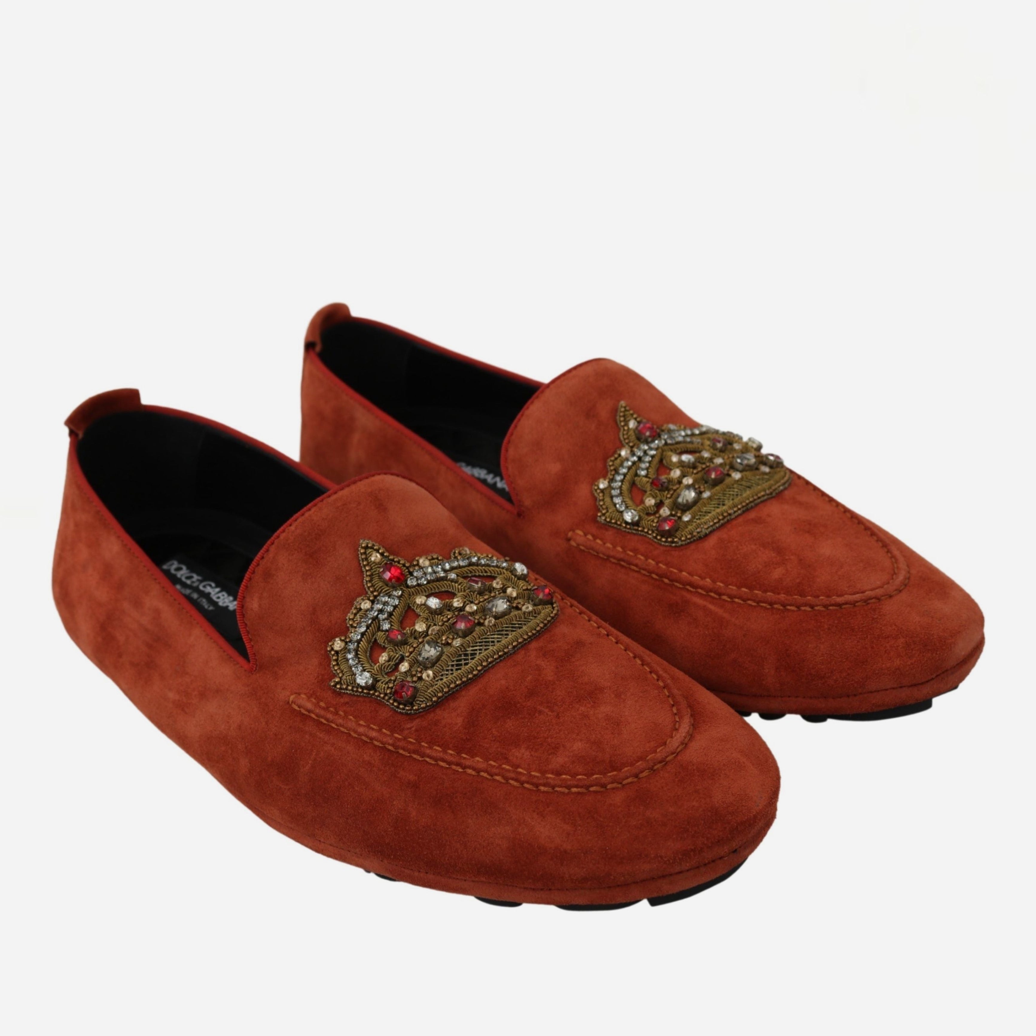 Мъжки мокасини от естествен велур в оранжево Dolce & Gabbana Men’s Elegant Orange Suede Moccasin