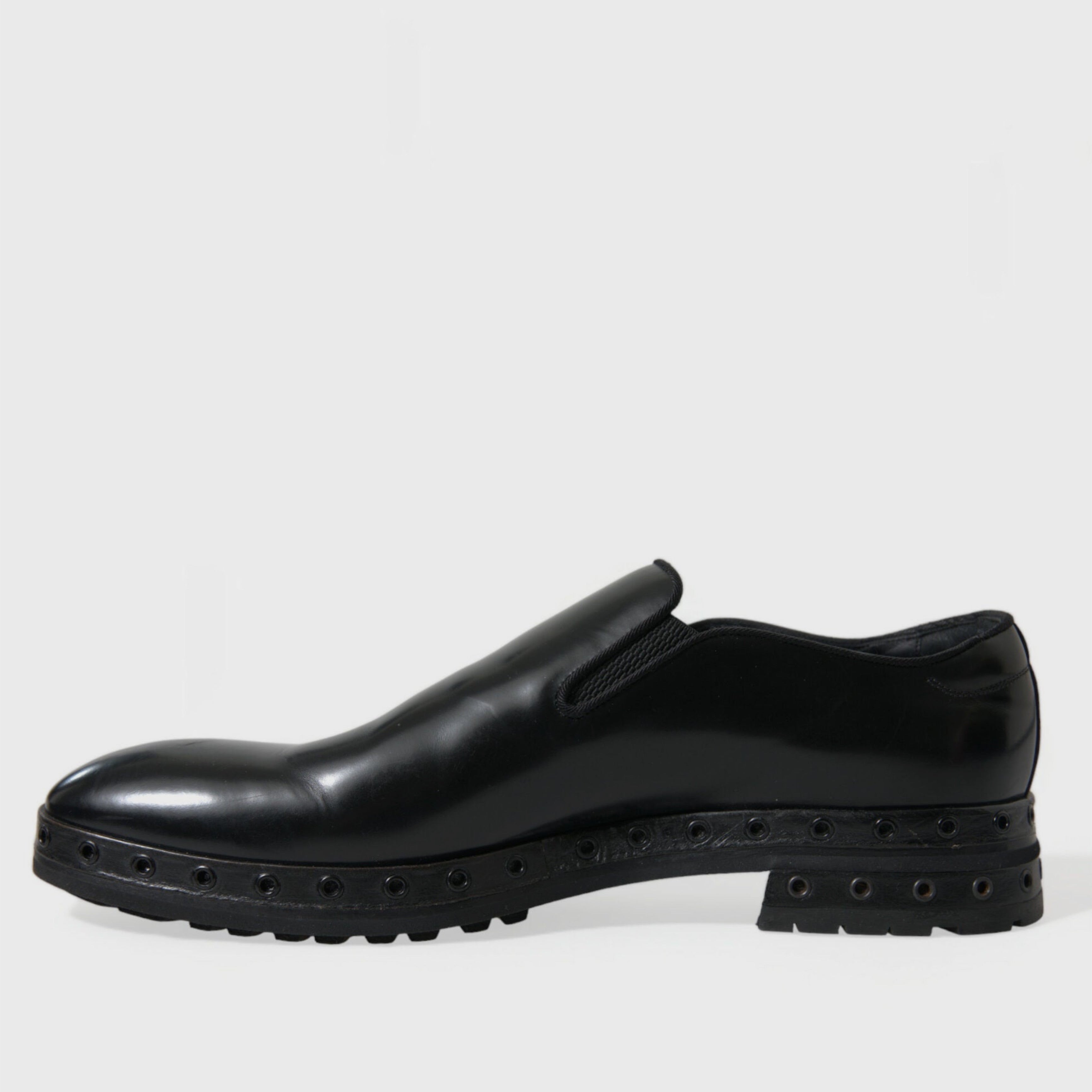 Мъжки луксозни мокасини лоуфъри в черно DOLCE & GABBANA Men’s Luxury Black Leather Studded Loafers