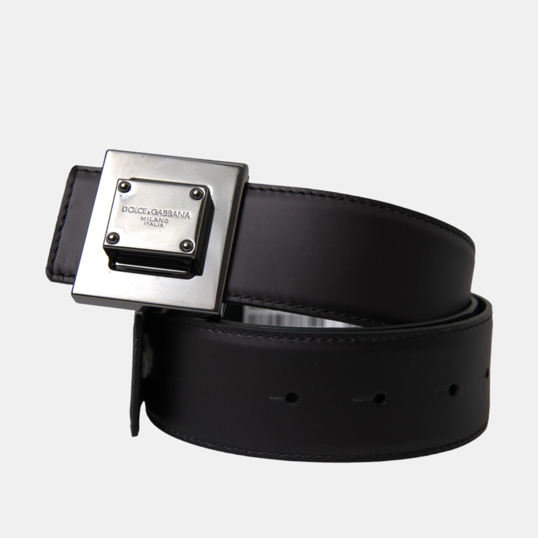 Дамски колан Dolce & Gabbana Black Calf Leather Square Metal Buckle Belt