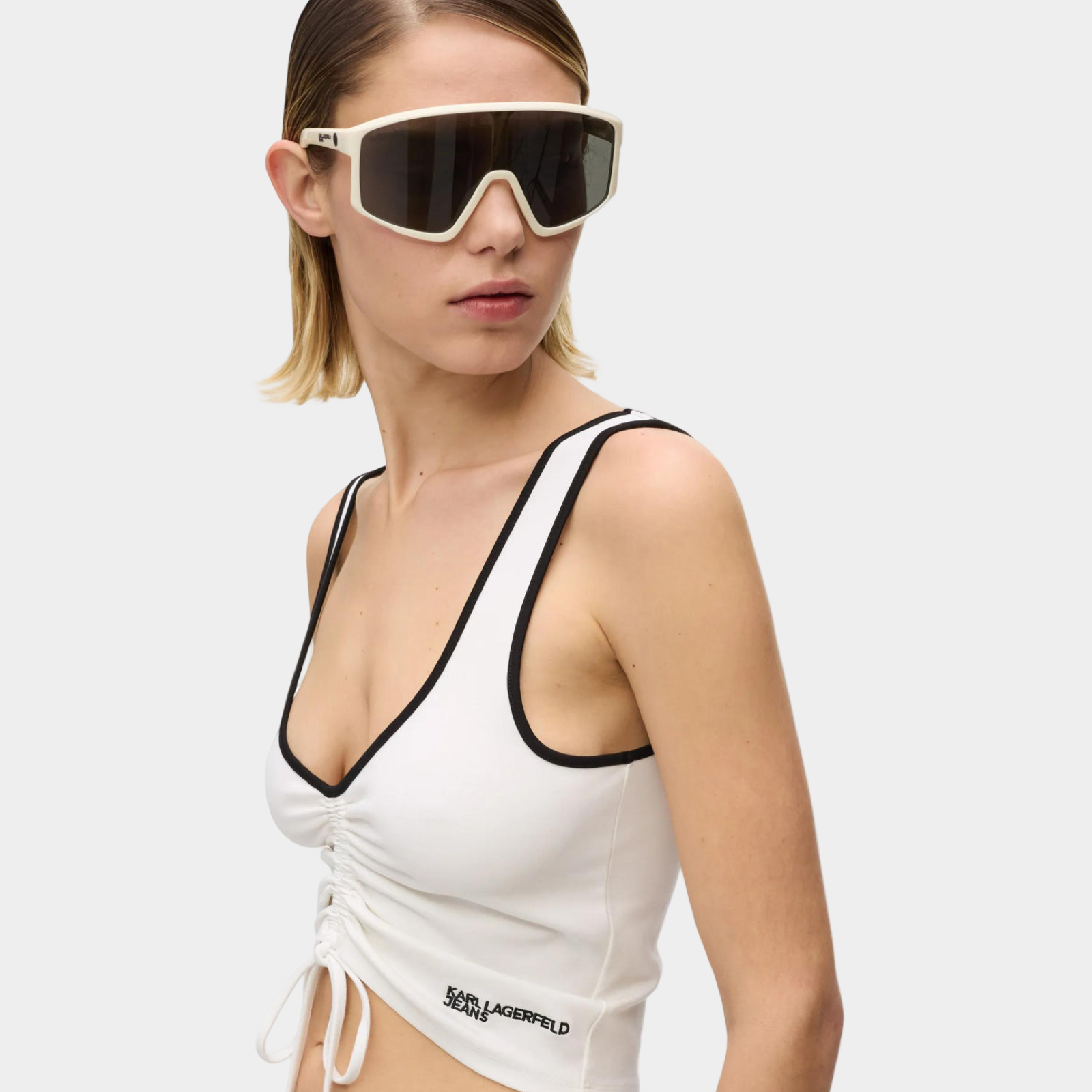 Дамски бял топ Karl Lagerfeld Jeans Women Ruched Top B2W17051 100 Close-Up