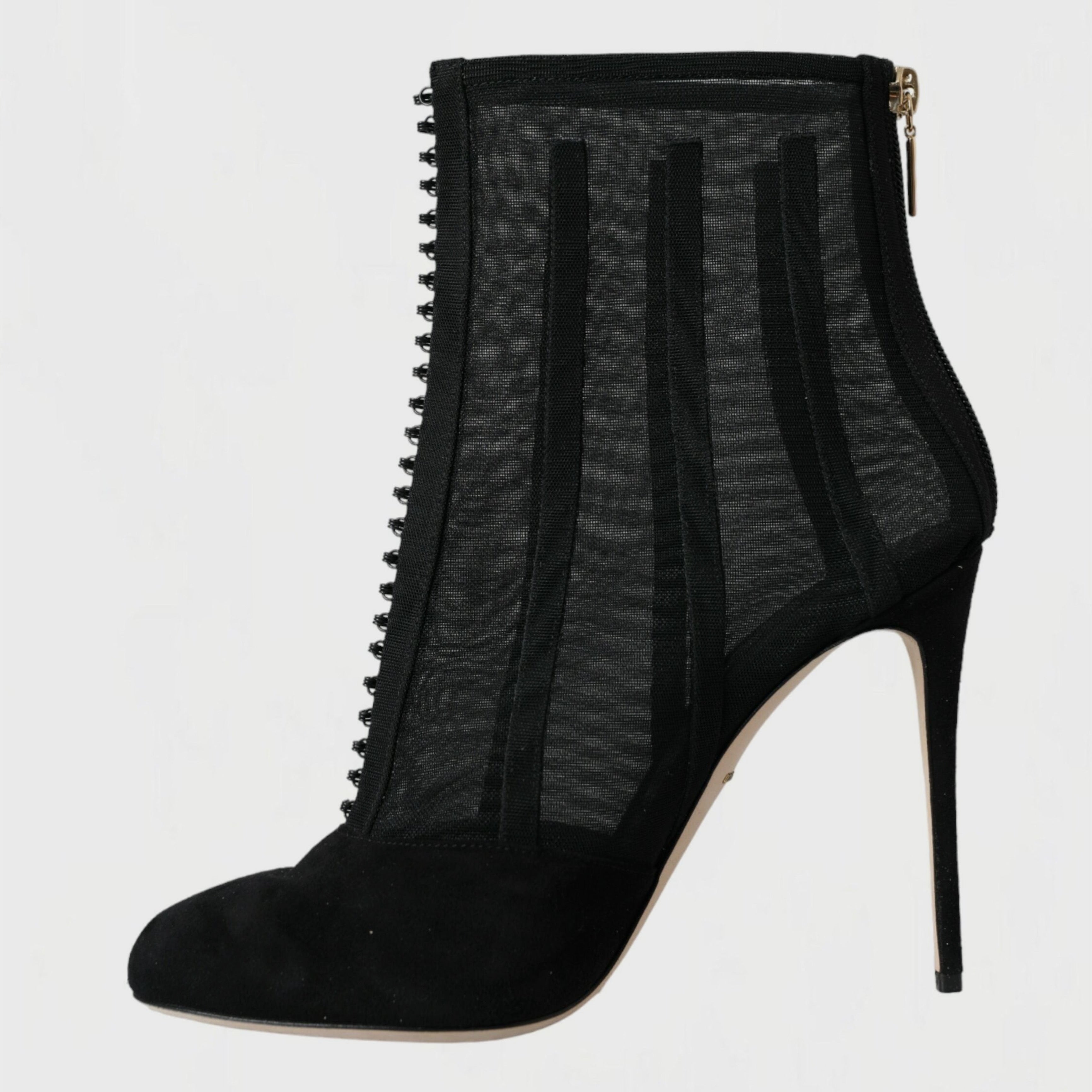 Дамски луксозни мрежести боти на висок ток в черно DOLCE & GABBANA Women’s Black Mesh Stiletto Heels Ankle Boots