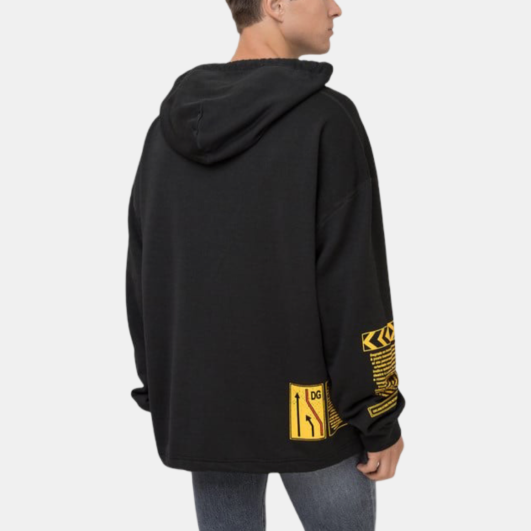 Мъжки черно худи Dolce & Gabbana Black Cotton Logo Hooded Sweatshirt