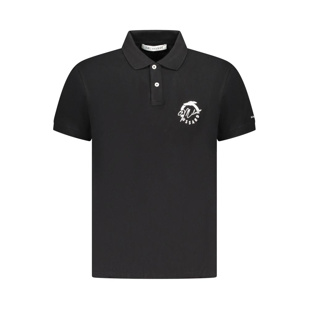 Мъжка поло тениска в черно Men’s polo shirt Trussardi Beachwear TRU25MPL01 Black Front view
