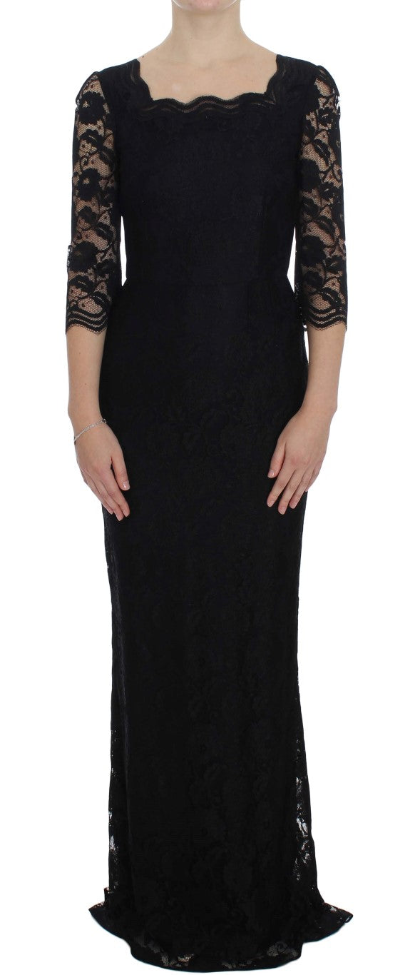 Dolce & Gabbana Elegant Black Floral Lace Maxi Dress