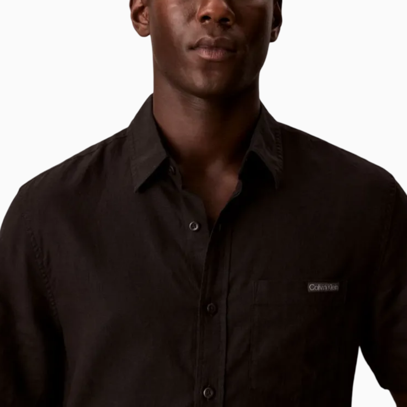 Мъжка черна ленена риза Calvin Klein Jeans Men Linen Shirt LV04RF120G UB1 Close-Up