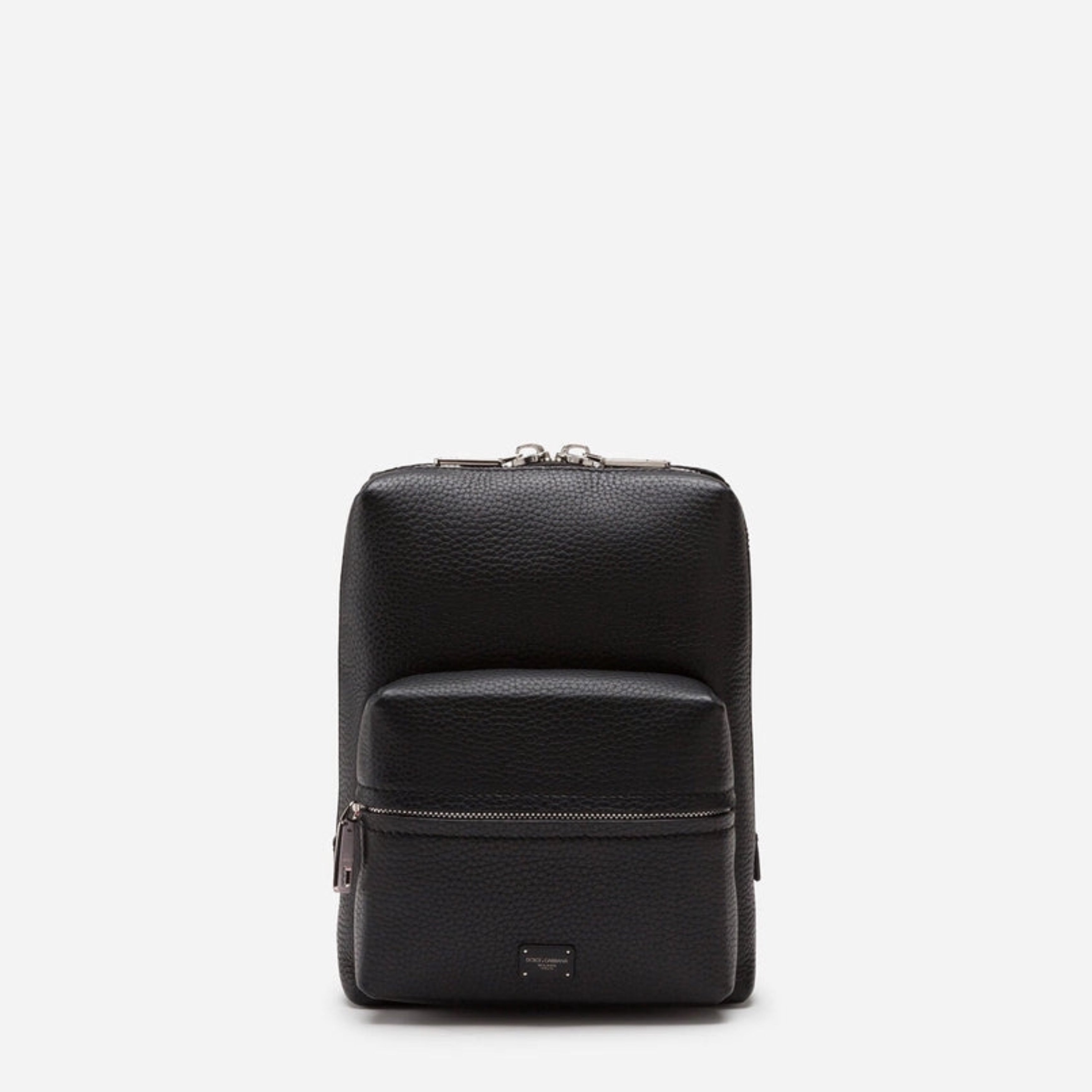 Мъжка малка градска раница Dolce & Gabbana Men Chic Black Calf Leather Small Backpack в черно