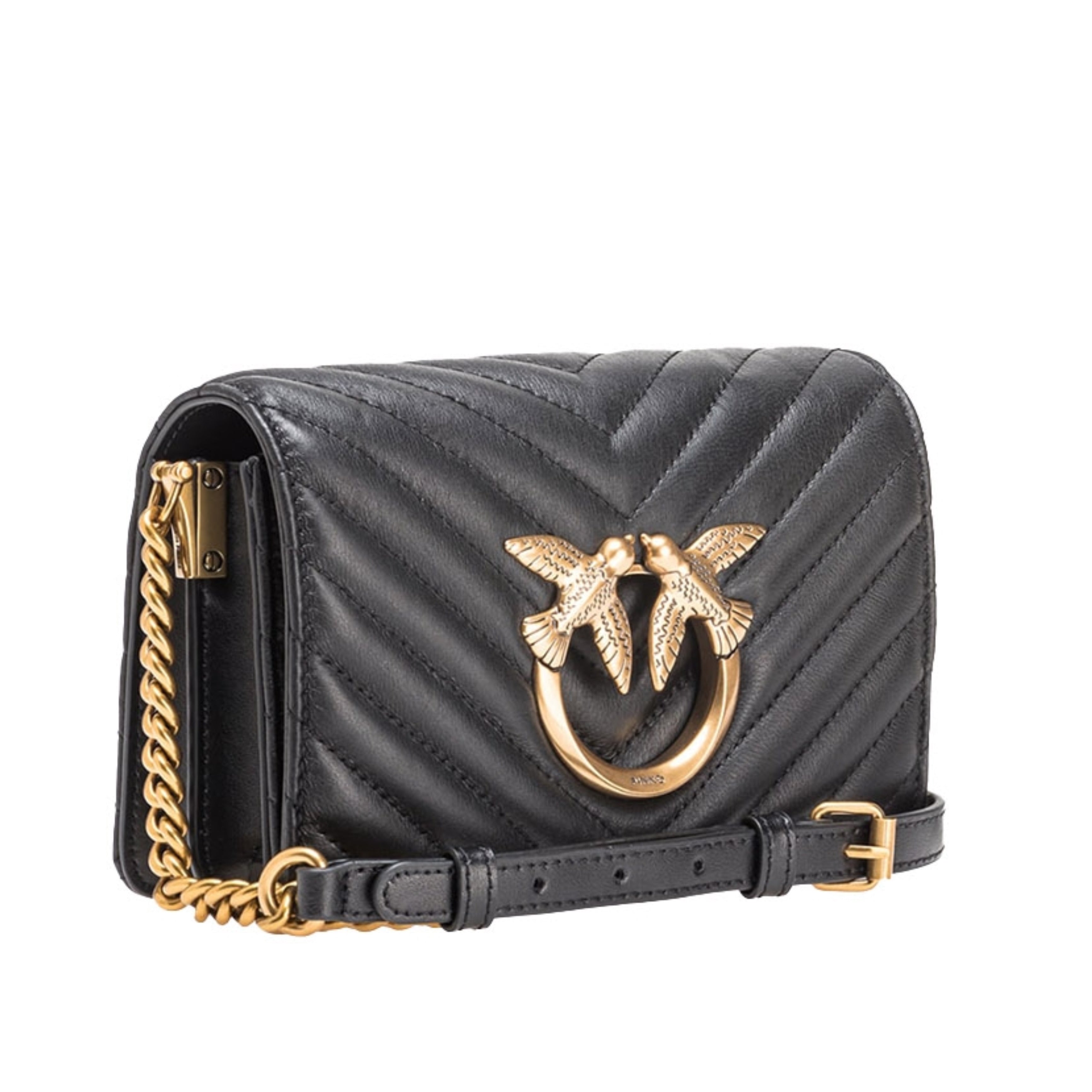 Дамска чанта Women’s shoulder bag PINKO Love One Mini Chevron 100067 A0GK Z99Q Black front angled view