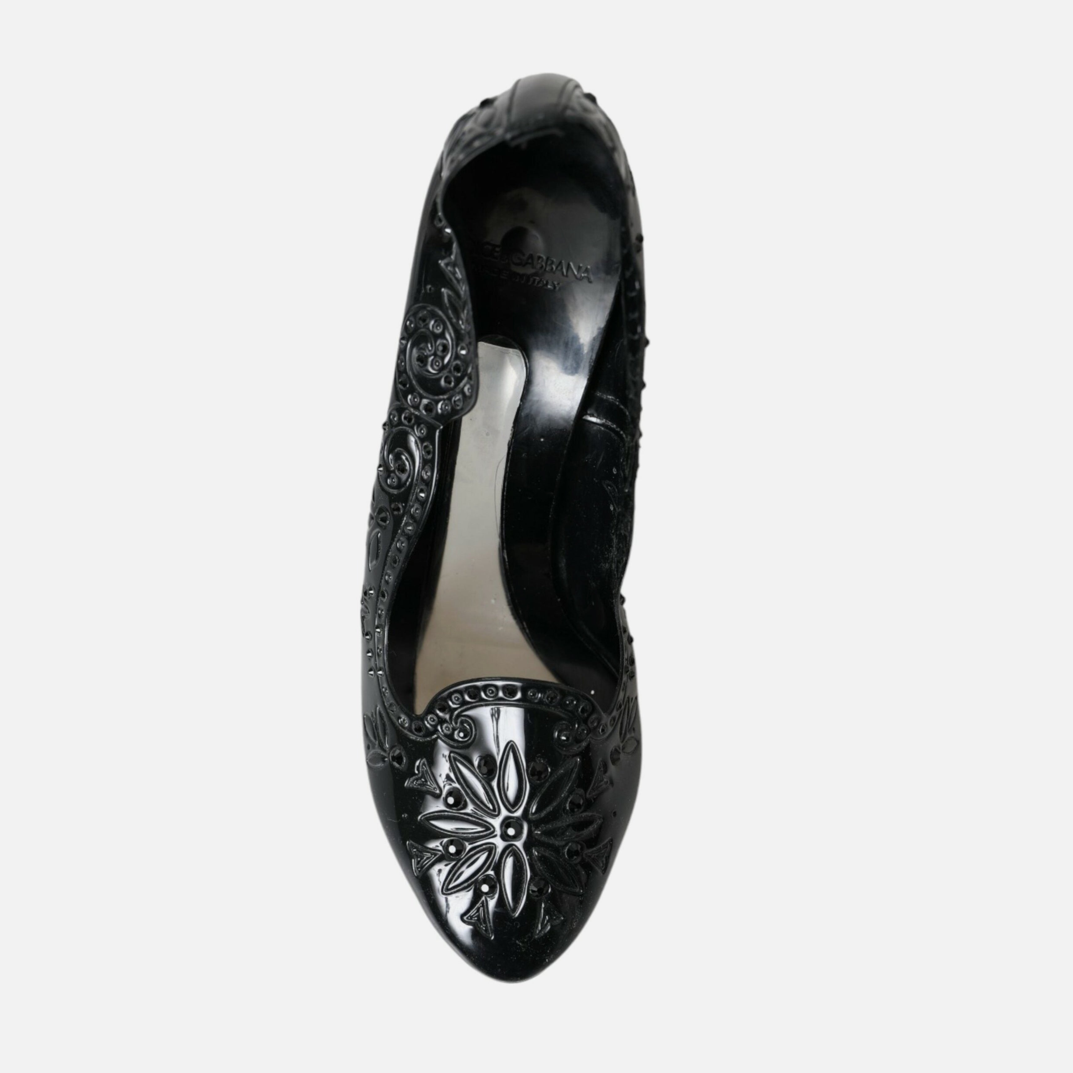 Дамски луксозни обувки на високи токчета в черно Dolce & Gabbana Women’s Black Crystal CINDERELLA Heels Pumps