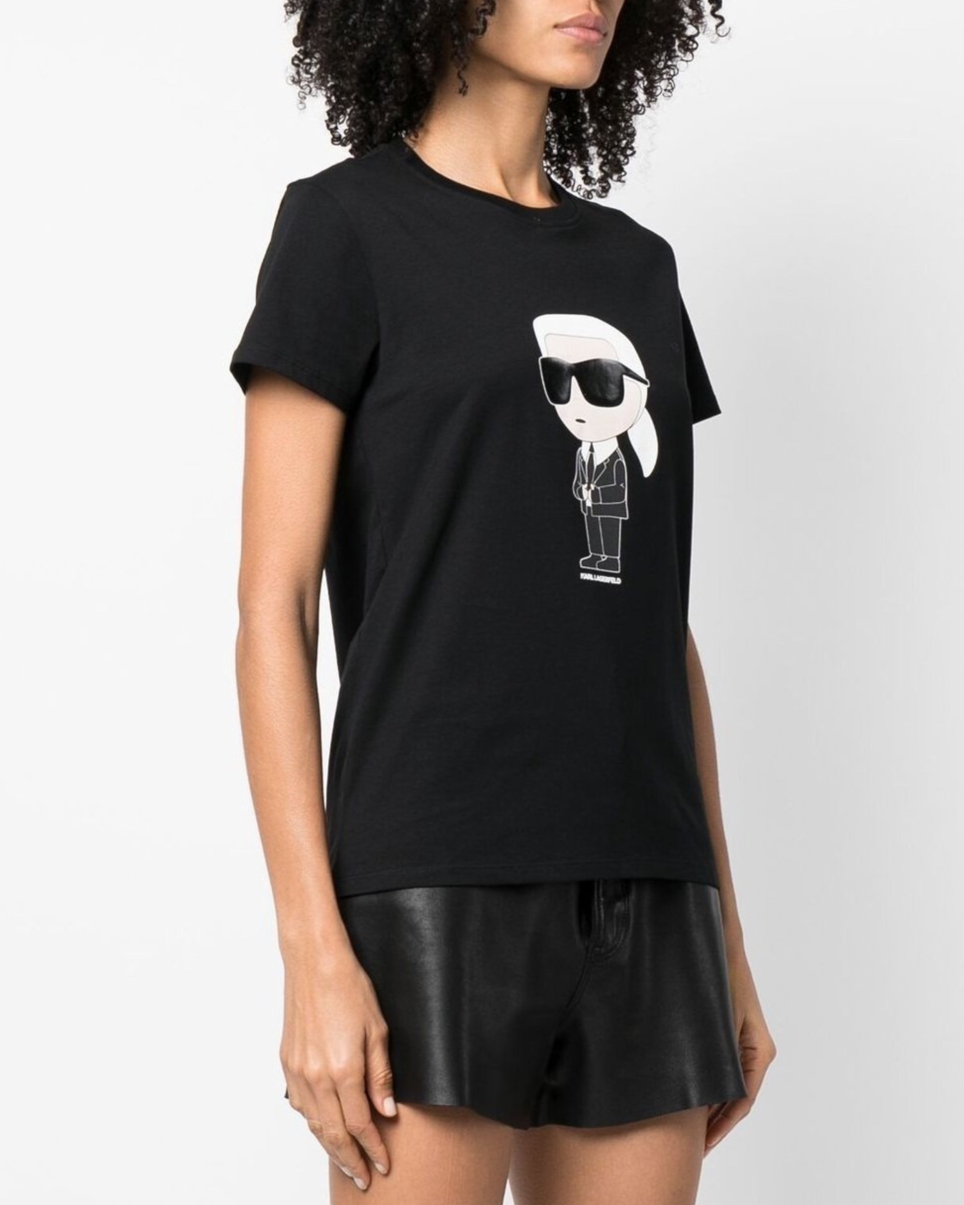 Дамска тениска с кръгло деколте в черно Karl Lagerfeld 230W1700 99
