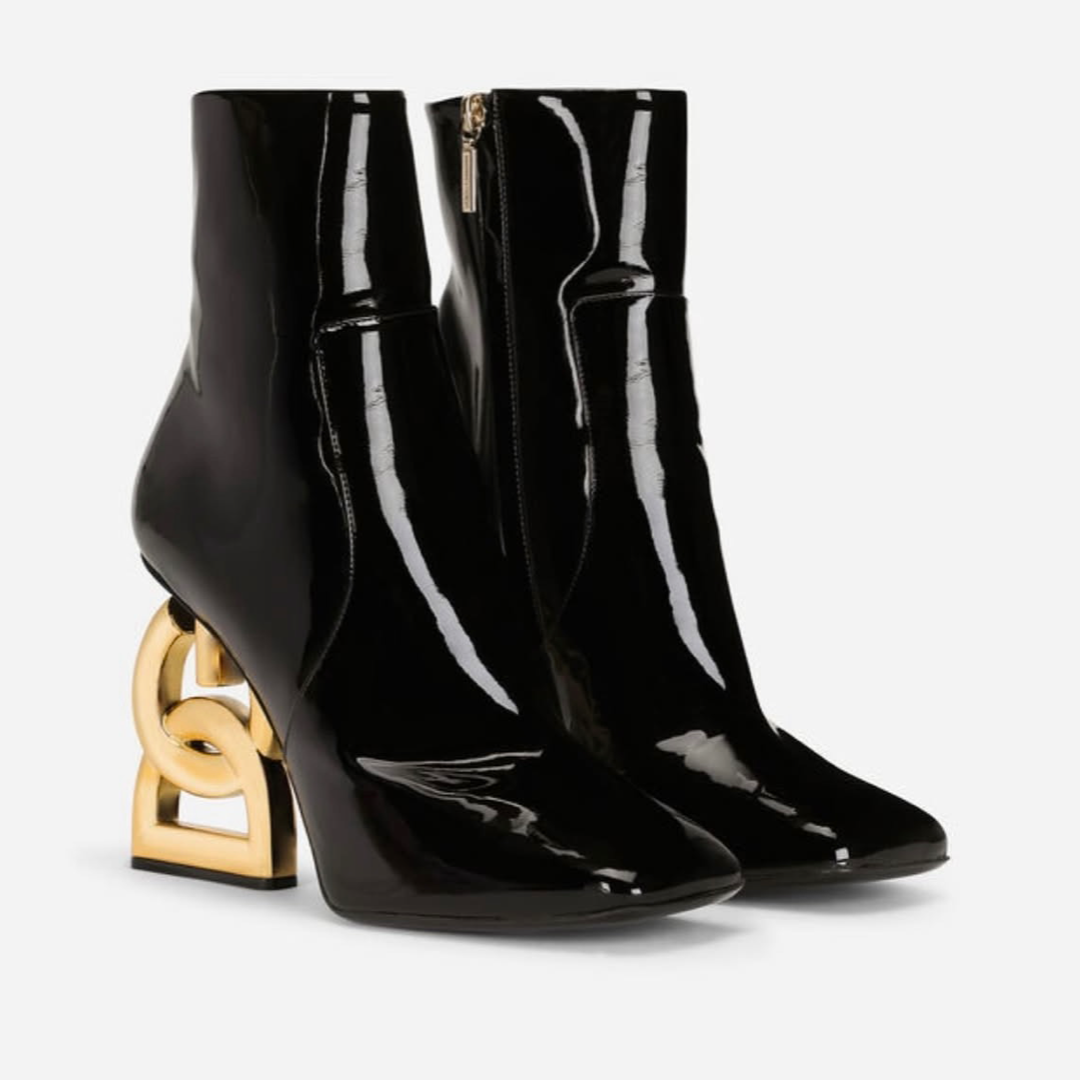 Дамски черни кожени боти Dolce & Gabbana Black Jackie Leather Mid Calf Boots