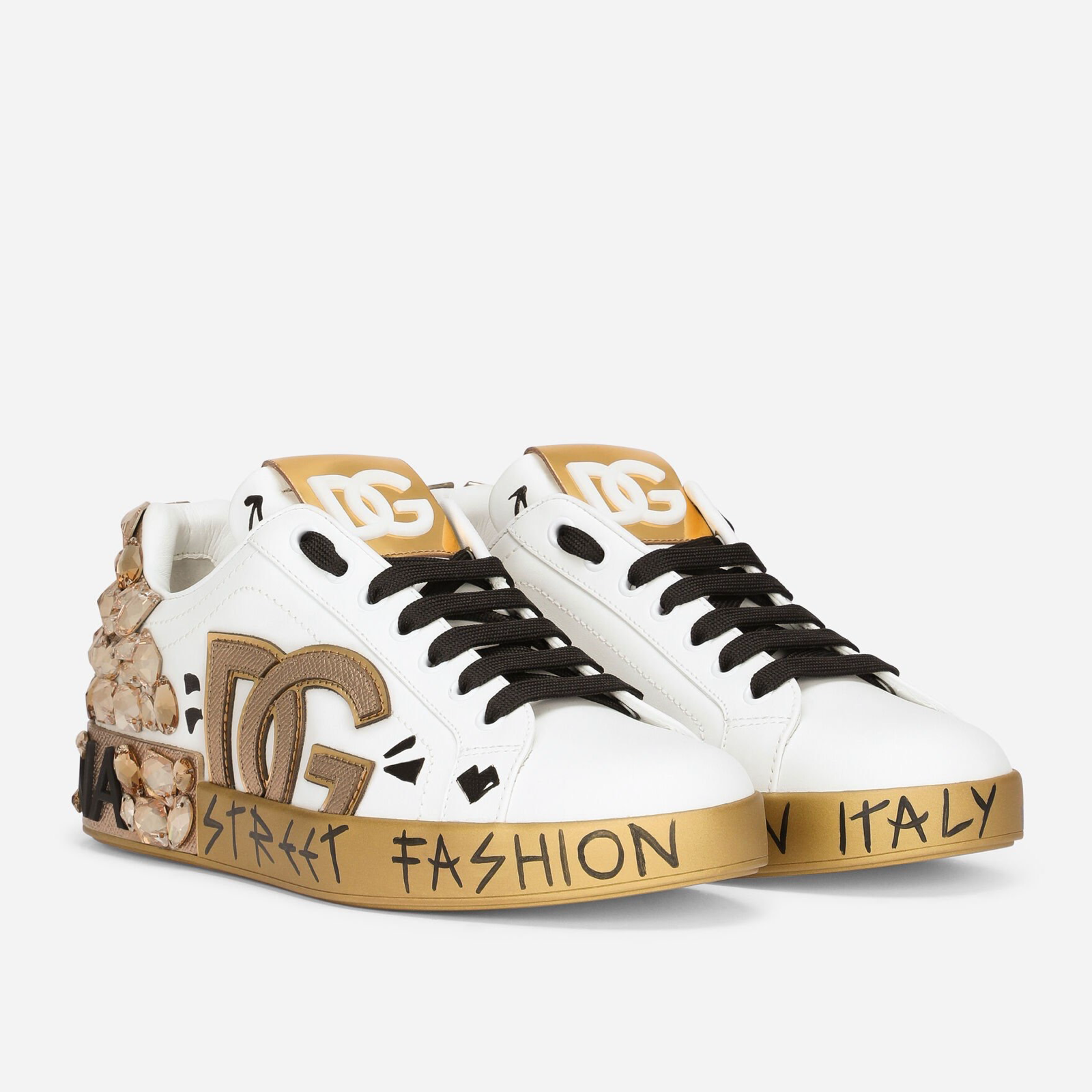 Dolce & Gabbana Portofino Crystals Men Sneakers Lateral View