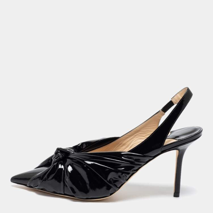 Дамски черни токчета Jimmy Choo Annabel 85 Knotted Leather Slingback Pumps