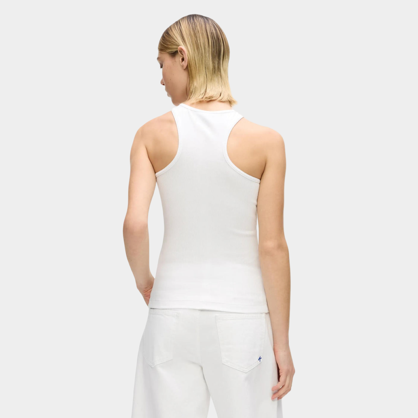Дамски бял топ Karl Lagerfeld Jeans Ribbed Tank Top B2W17085 100 Back View
