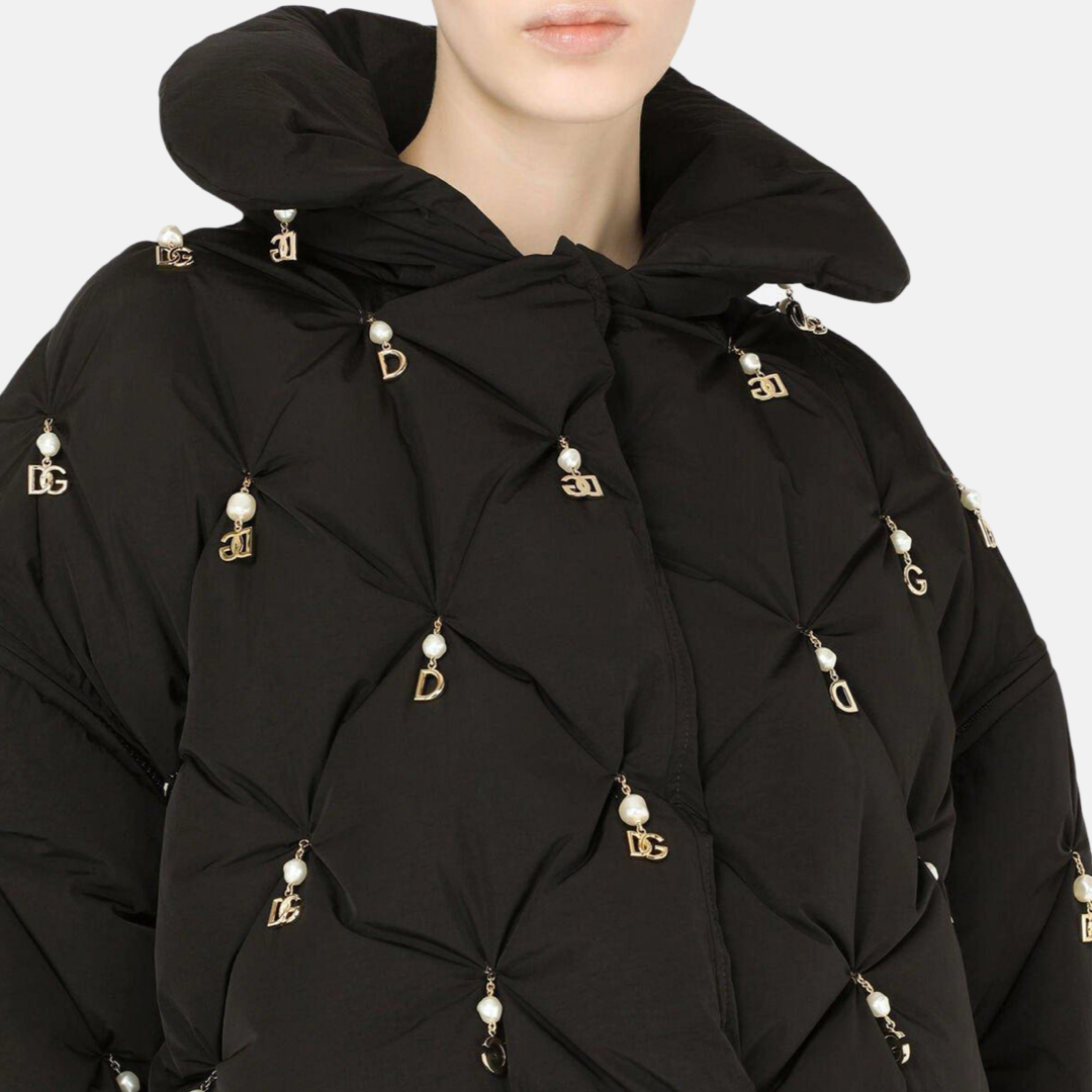 Дамско яке Dolce & Gabbana Elegant Quilted Jacket with Pearl Embellishment