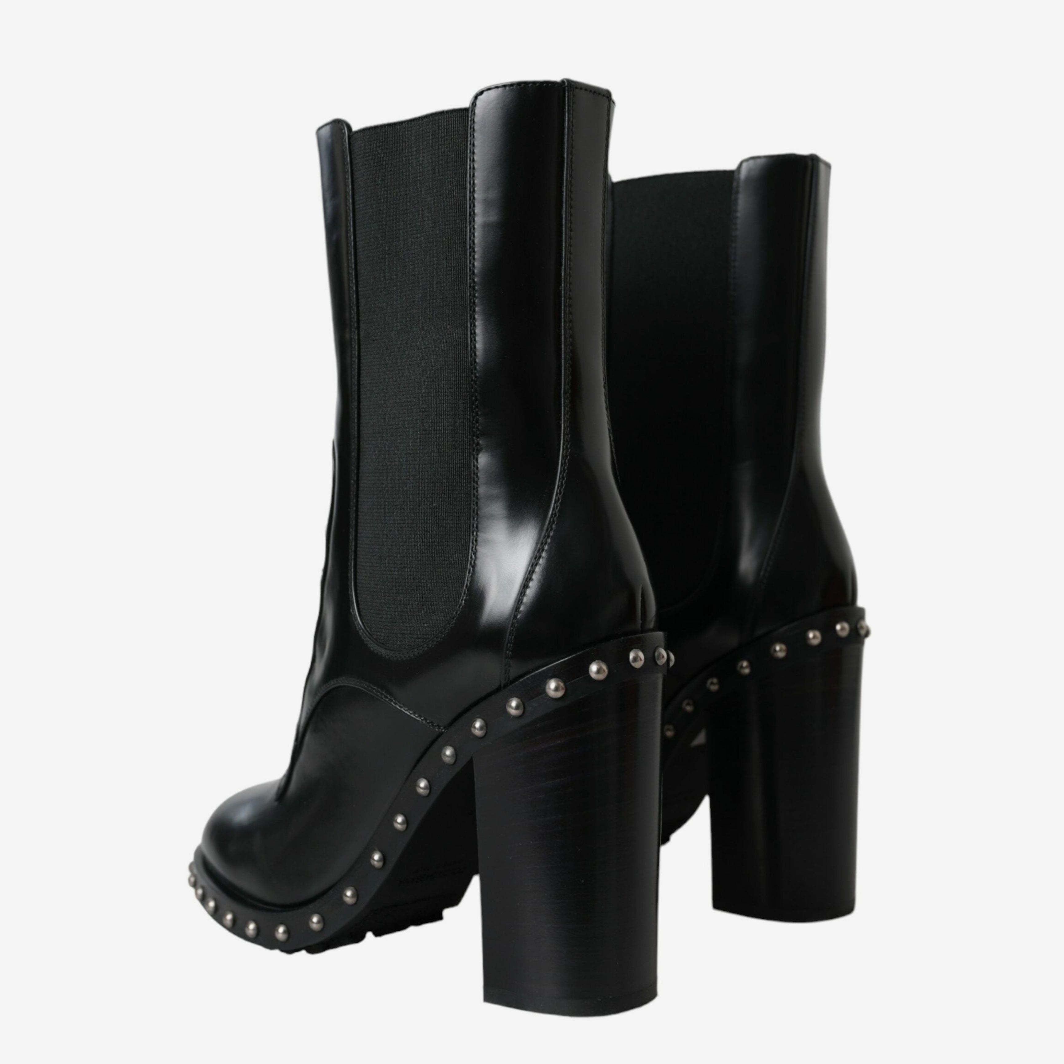 Дамски луксозни ботуши на висок ток от естествена кожа Dolce & Gabbana Women’s Black Leather Studded Lace Up Boots