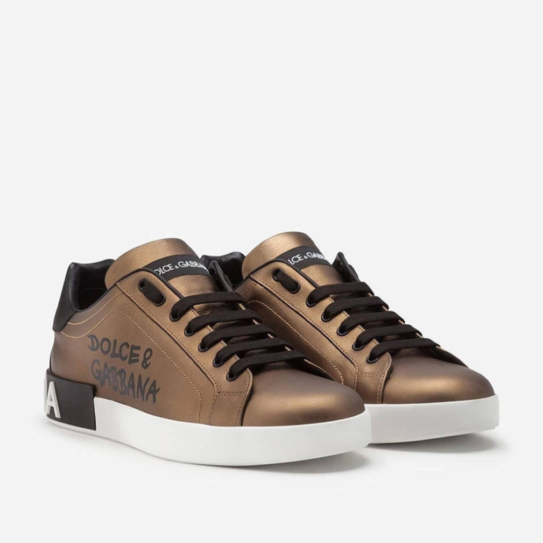 Мъжки златисти кецове Dolce & Gabbana Metallic Nappa Portofino Men Sneakers