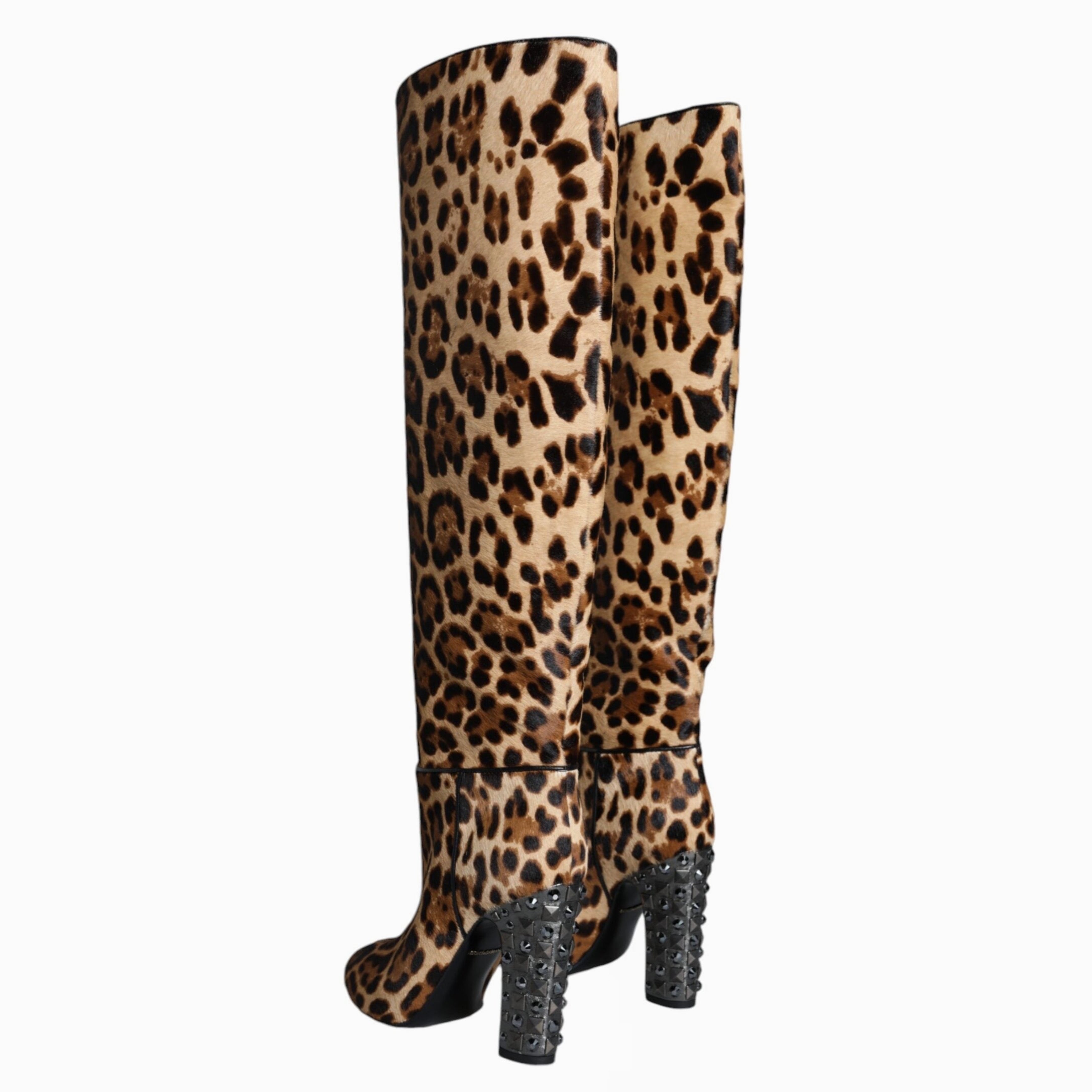 Дамски луксозни високи леопардови ботуши Dolce & Gabbana Women’s Beige Black Leopard Knee High Boots