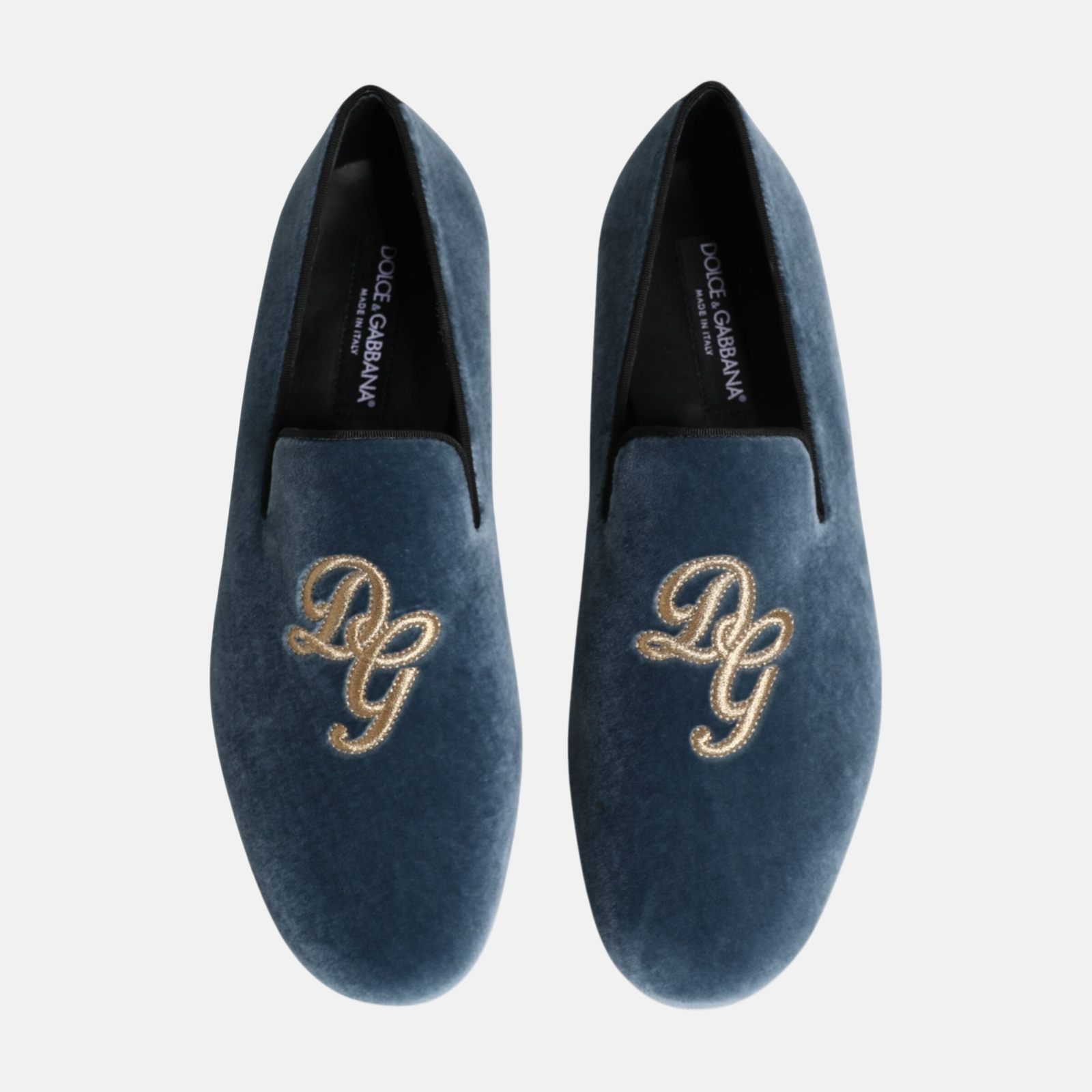 Мъжки сини кадифени мокасини Dolce & Gabbana Blue Velvet DG Logo Men Loafers Top View