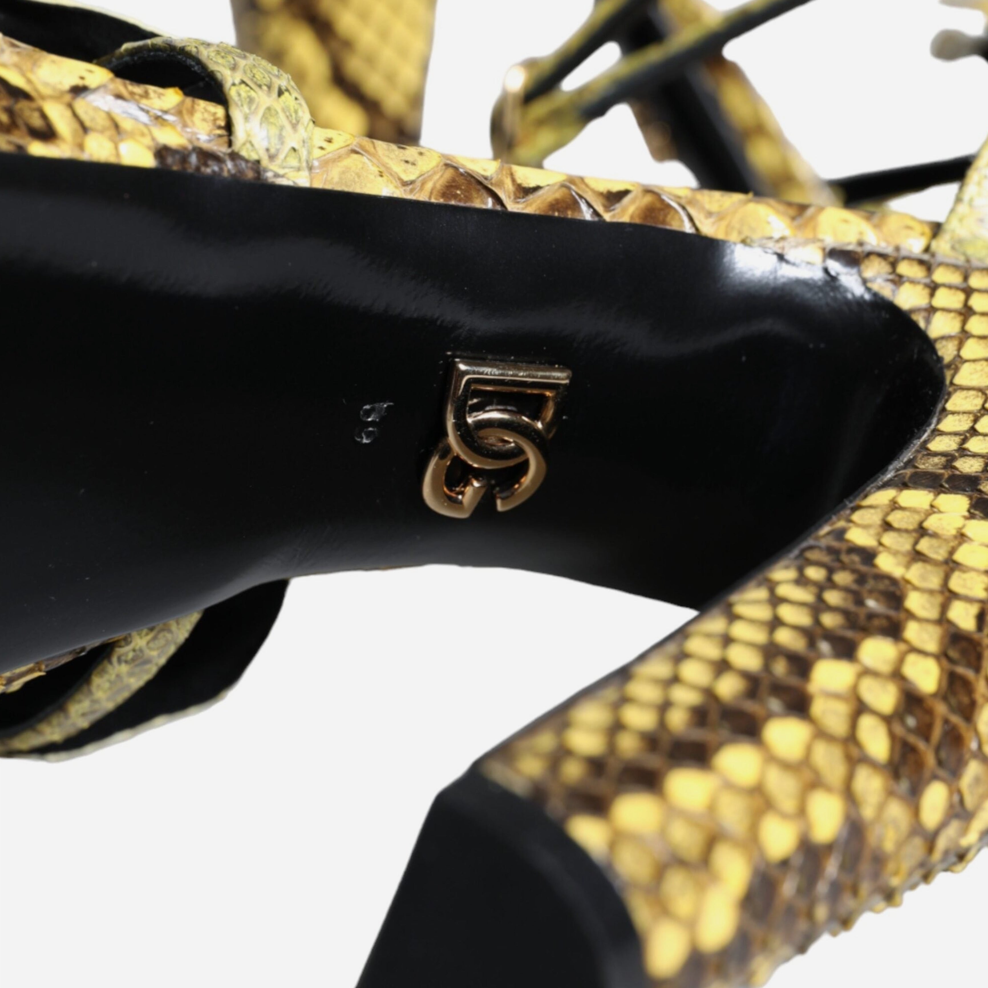 Дамаки луксозни сандали на висок ток от кожа на питон в жълто DOLCE & GABBANA Women’s Luxury Yellow Python Leather Heels Sandals