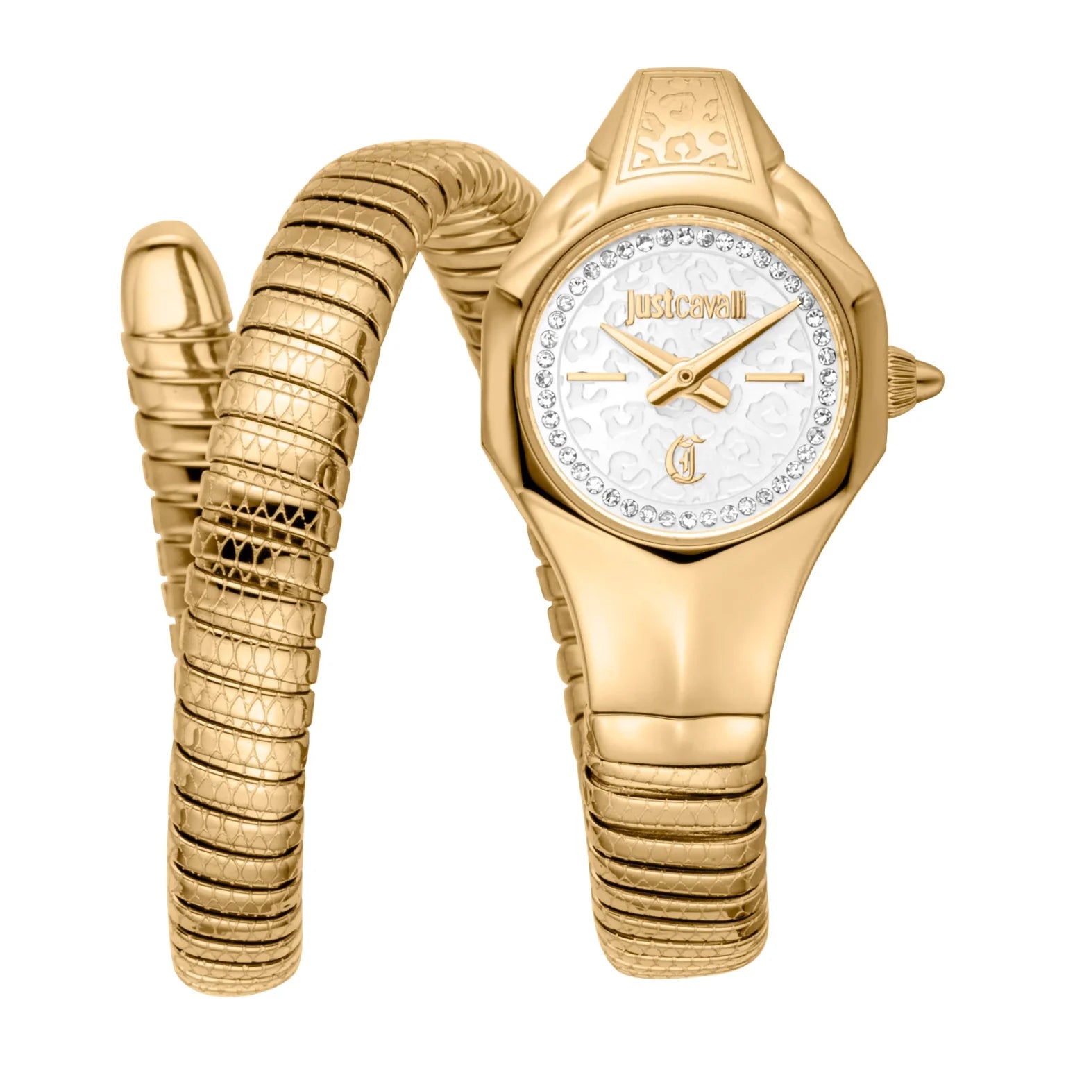 Дамски часовник Women’s watch Just Cavalli Signature Snake Fiore JC1L354M0025 Yellow Gold Silver front view