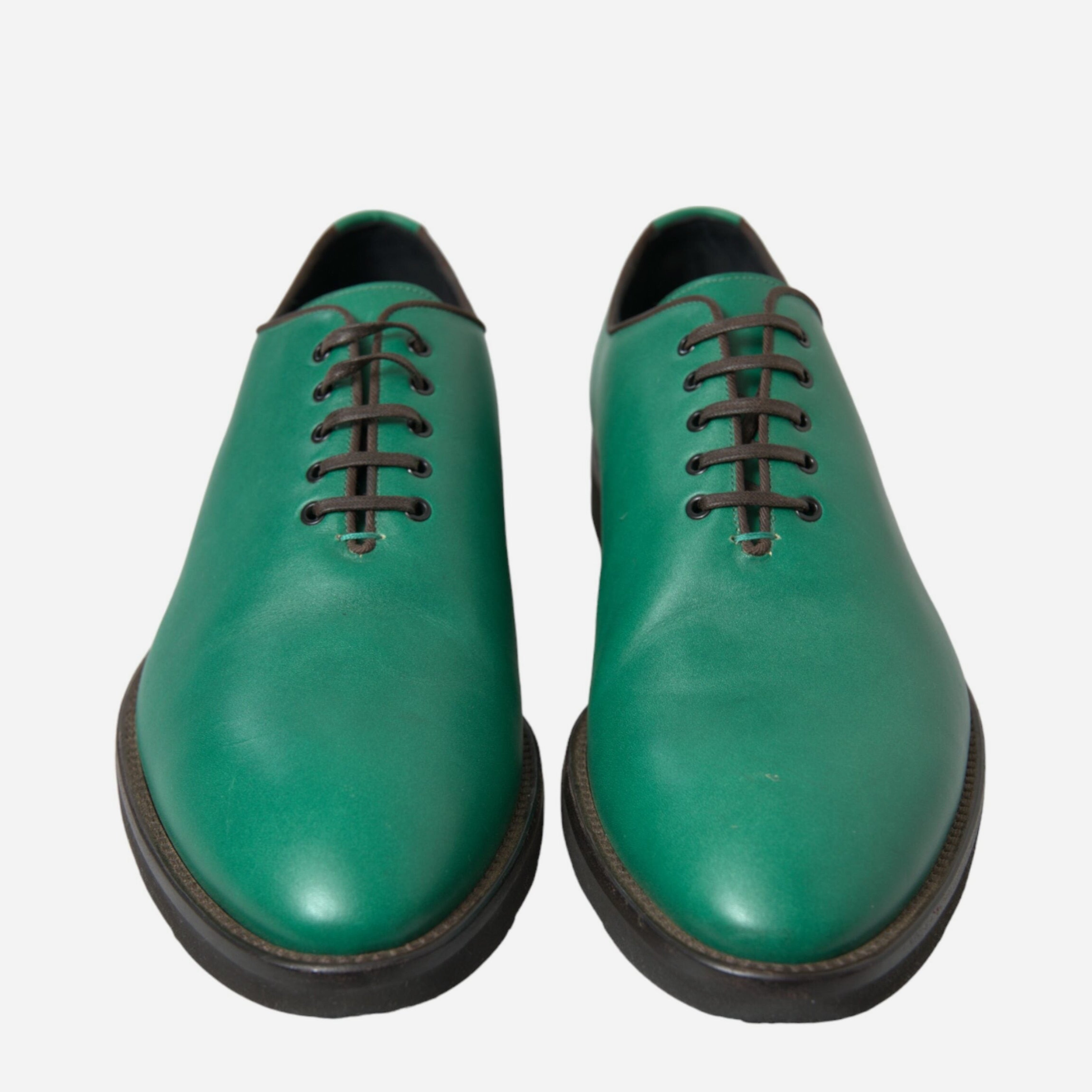 Мъжки Оксфорд официални обувки от естествена кожа в зелено DOLCE & GABBANA Men’s Elegant Green Leather Oxford Shoes