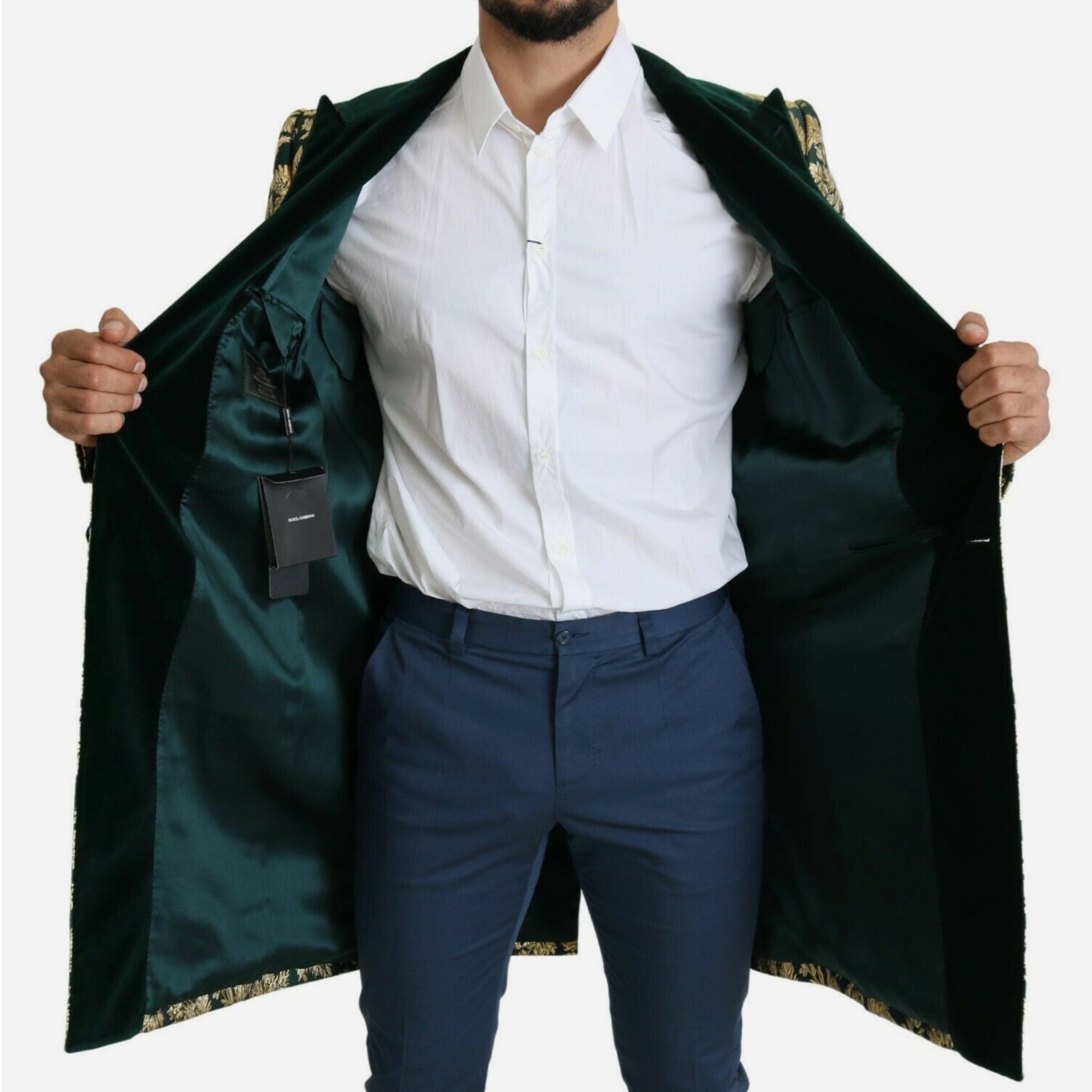 Мъжко луксозно жакардово палто в златисто и зелено DOLCE & GABBANA
Men’s Luxury Gold/Green Jacquard Sicilia Coat