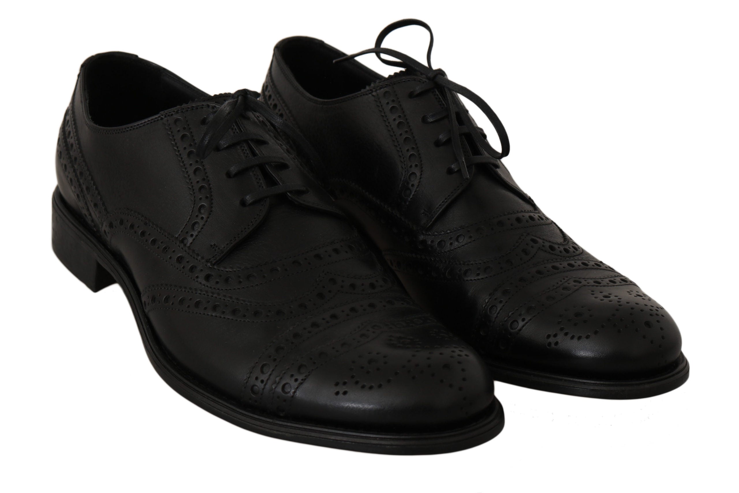 Dolce & Gabbana Elegant Black Leather Derby Wingtip Dress Shoes